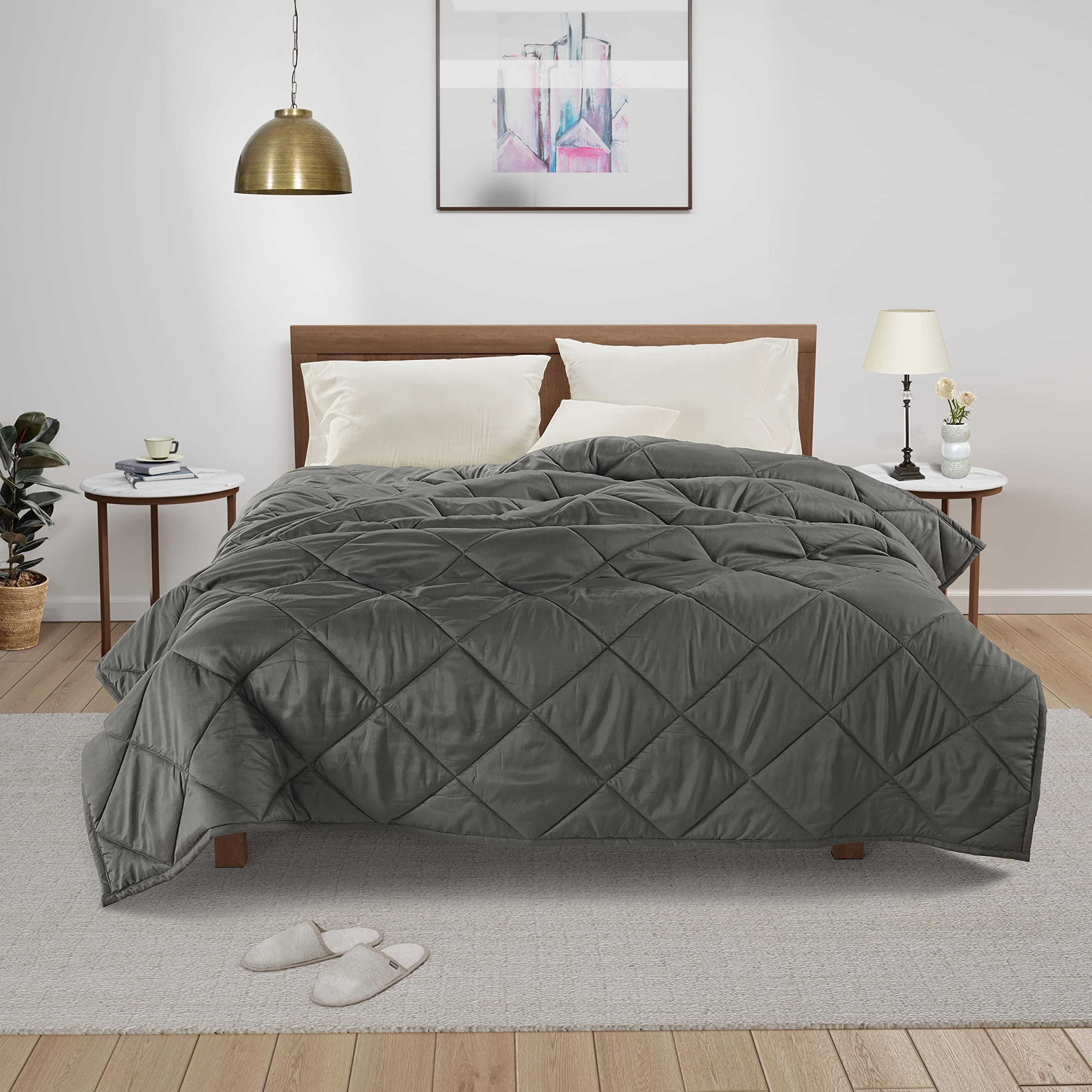 LANE LINEN Cooling Blanket Queen Size - Lightweight Summer Blanket for Bed, Sofa & Travel | Soft Microfiber Breathable Throw Blanket | Perfect for Hot Sleepers, Air Conditioning Use & Cozy Nights - Charcoal