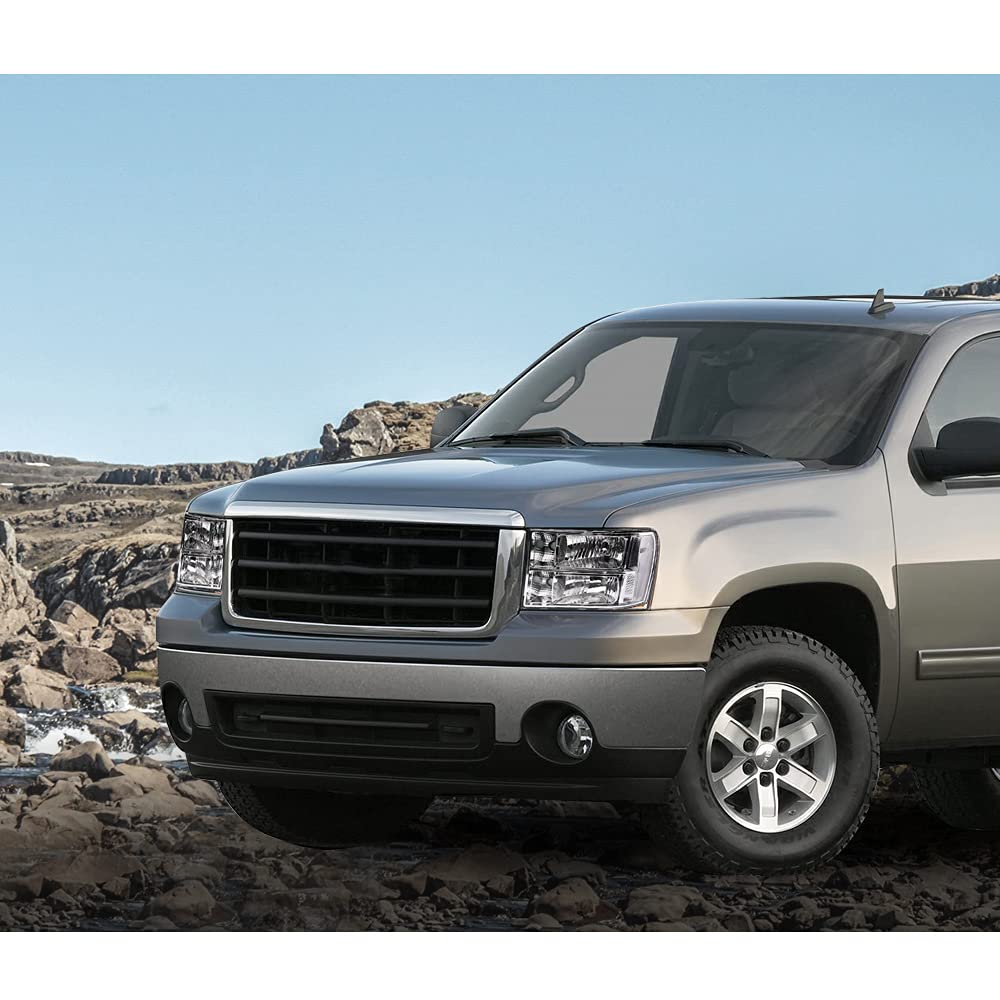 G-PLUS Headlights for GMC Sierra 1500/2500/3500HD 2007-2014 - Clear Lens Chrome Housing - Perfect for Off-Road & Night Driving
