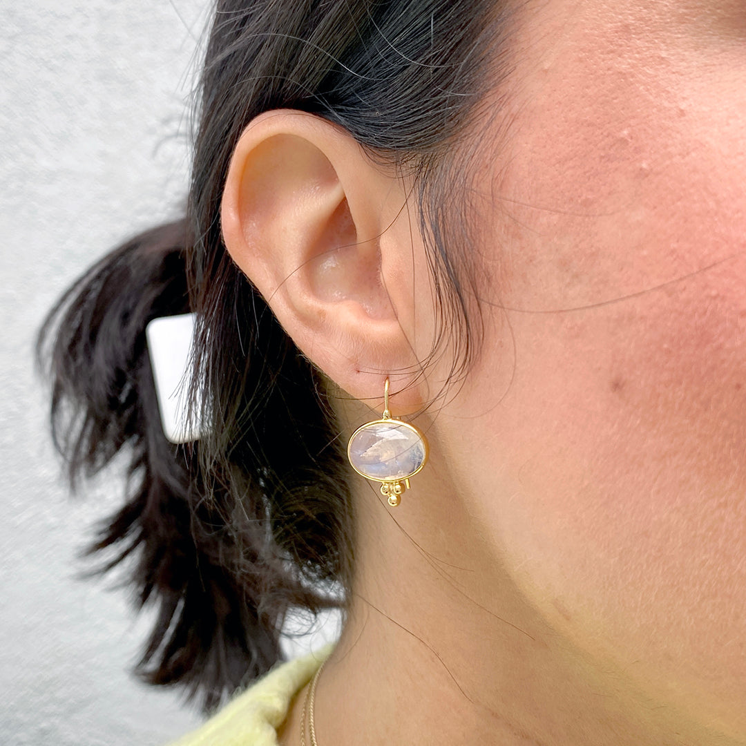 14K Yellow Gold Mazza Moonstone Capri Earrings - Elegant Dangle Earrings for Women, Perfect for Weddings, Parties & Special Occasions