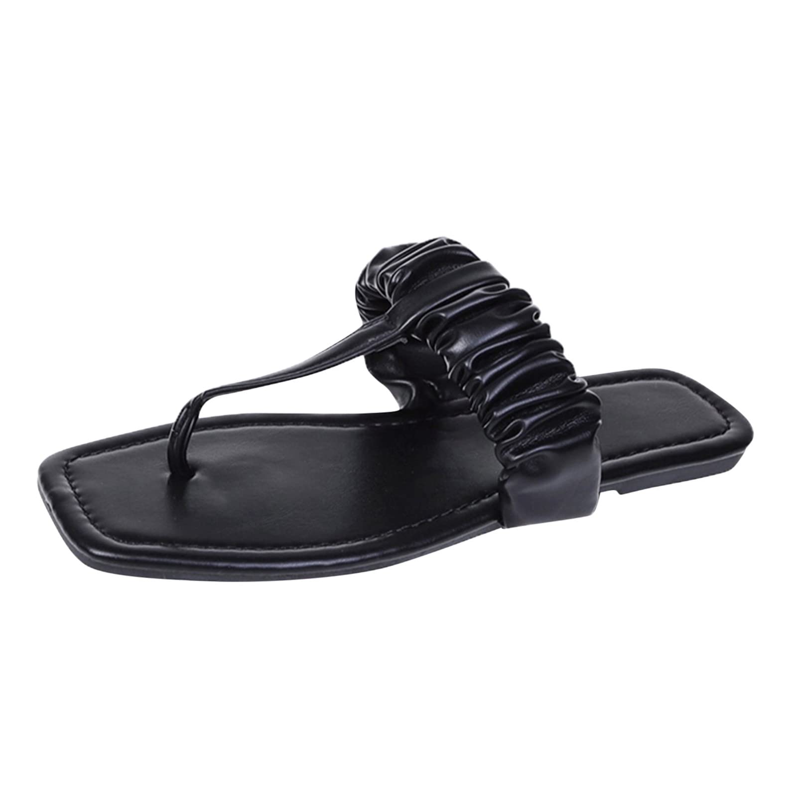 Women's Leather Dress Sandals - Summer Flat Solid Color Wrinkled Toe Fashion Sandals for Ladies | Perfect for Weddings, Beach Vacations & Casual Outings
