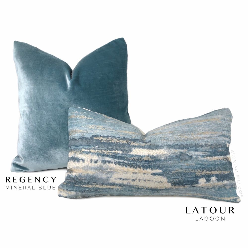 Clarke & Clarke Latour Lagoon Blue Tonal Mix Abstract Texture Pillow Cover - Decorative Throw Pillow Case for Sofa, Bed & Home Decor