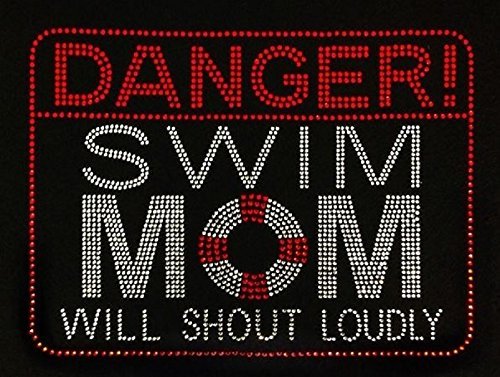 Danger Swim Mom Rhinestone Iron-On Transfer - Customizable Bling Design for Swim Team Moms & Cheerleading - Perfect for T-Shirts, Tote Bags & Swim Gear Accessories