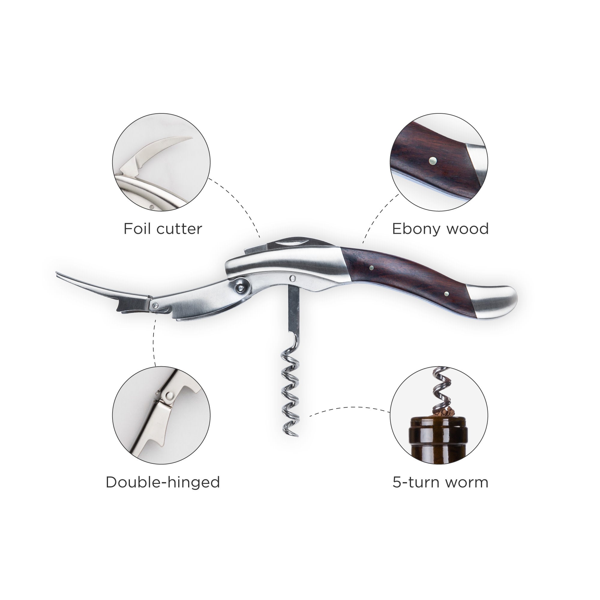 Premium Admiral Heavyweight Corkscrew with Ebony Wood Handle - Durable Wine Opener for Home Bars, Restaurants & Wine Tasting Events