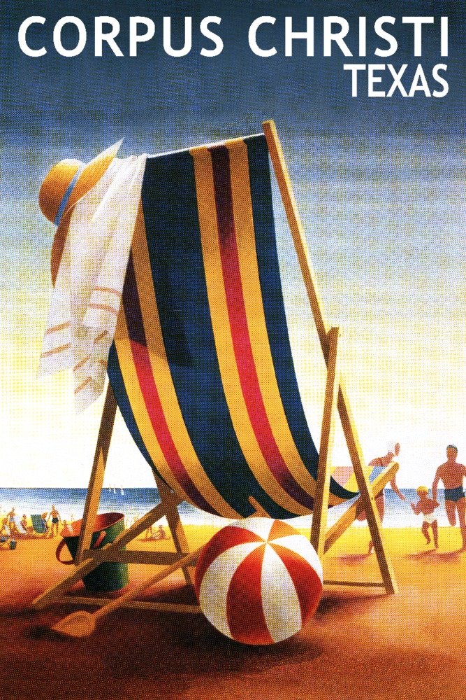 Texas Corpus Christi Beach Chair and Ball Wall Art Poster (12x18 Inches) - Coastal Decor for Living Room, Bedroom & Office
