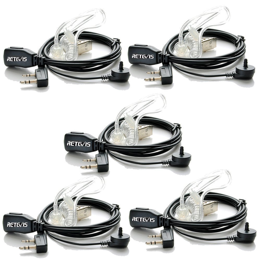 Retevis Walkie Talkie Earpiece with PTT Microphone - 3.5mm Transparent Headset Compatible with RT24 RT22 RT622 RT46 RT27 RT617 RT618 RT619 Baofeng BF-888S Kenwood Radios (5 Pack) - Ideal for Security, Construction, and Outdoor Communication