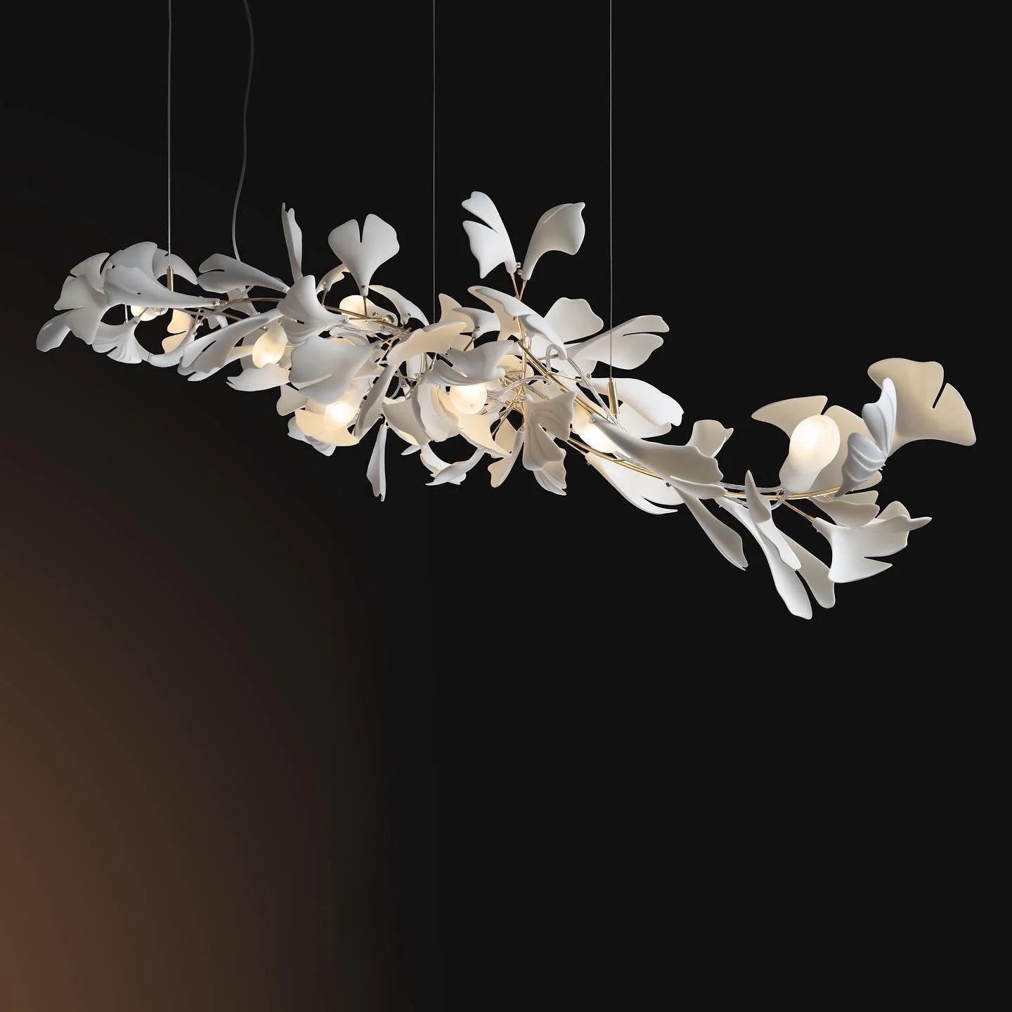 White Gingko Chandelier - Elegant Modern Lighting Fixture for Dining Room, Living Room & Bedroom Decor