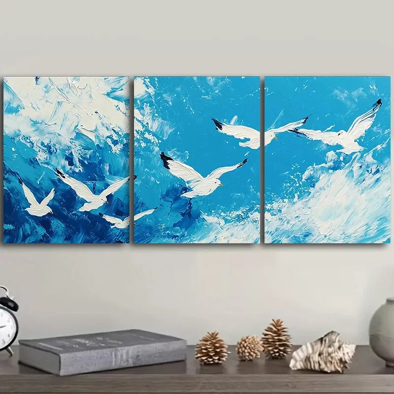 3-Piece White Seagulls Wall Art Set - Framed Canvas Prints 50x70cm | Nature & Sky Decor | High Quality Australian Made | Perfect for Living Room, Bedroom & Office Decor