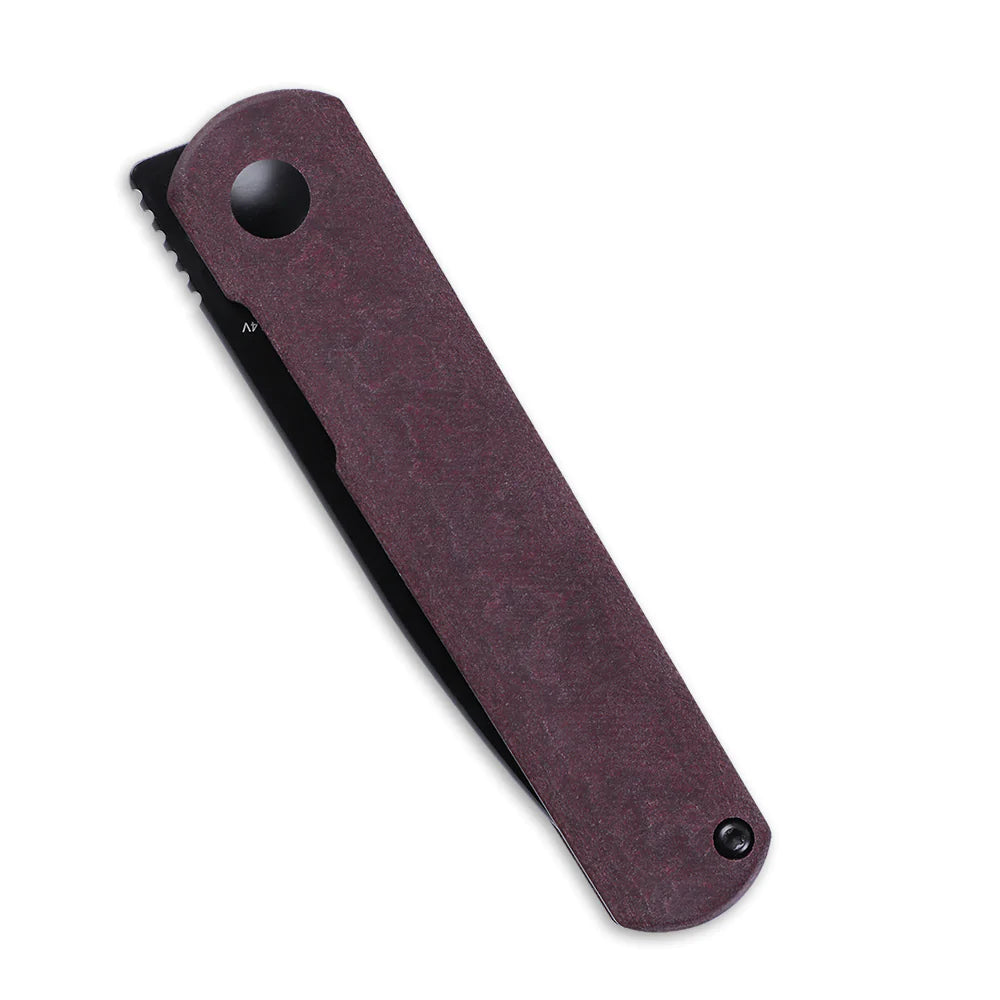 Kizer Feist Ki3499R3 Folding Pocket Knife - Black Drop Point Blade & Red Richlite Handles - EDC Knife for Camping, Hiking and Outdoor Activities
