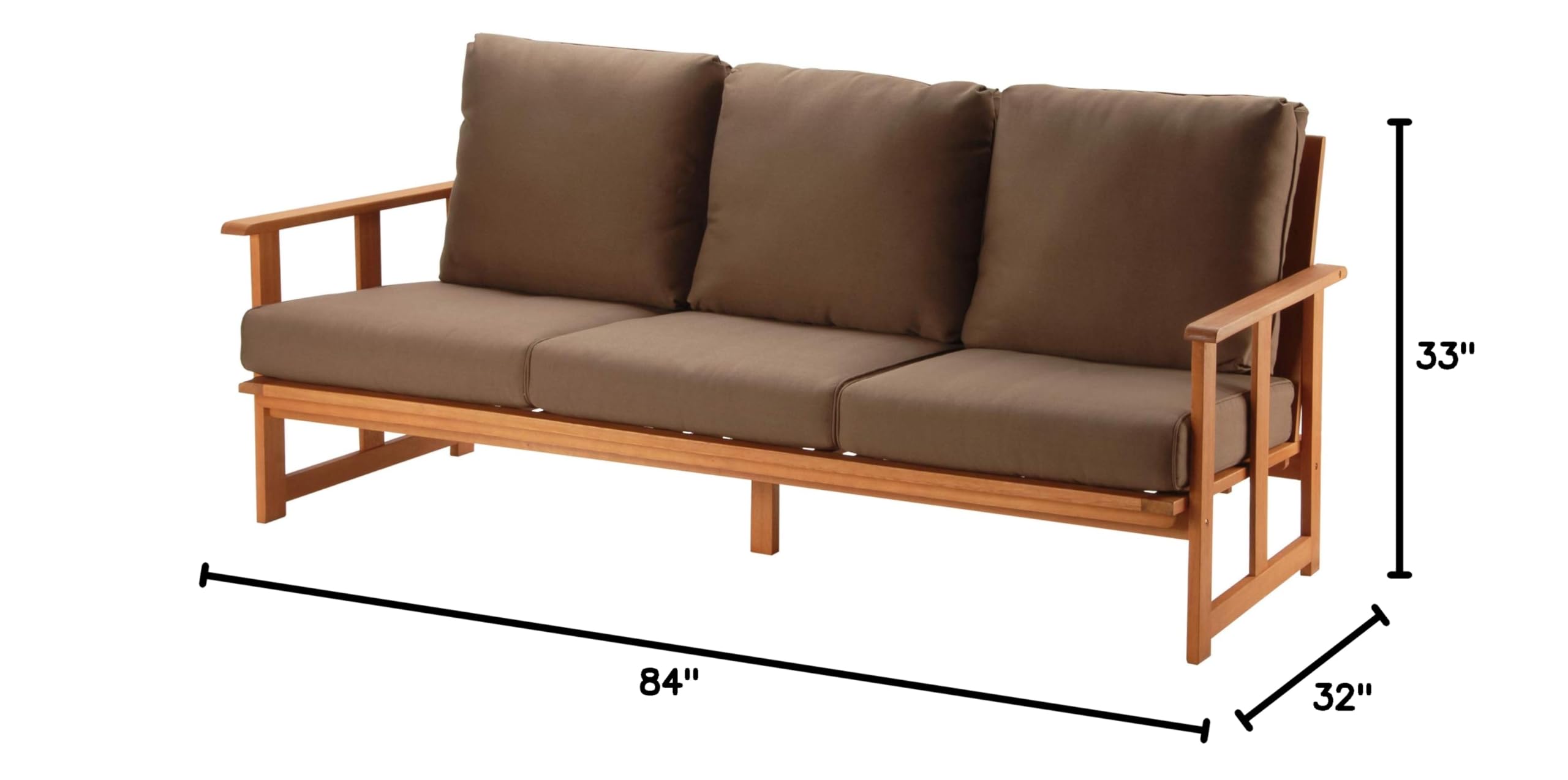 Premium Eucalyptus Wood Patio Sofa with Chocolate Brown Cushions - Outdoor Furniture for Backyard, Garden & Poolside Relaxation | Weather-Resistant & Durable Patio Seating