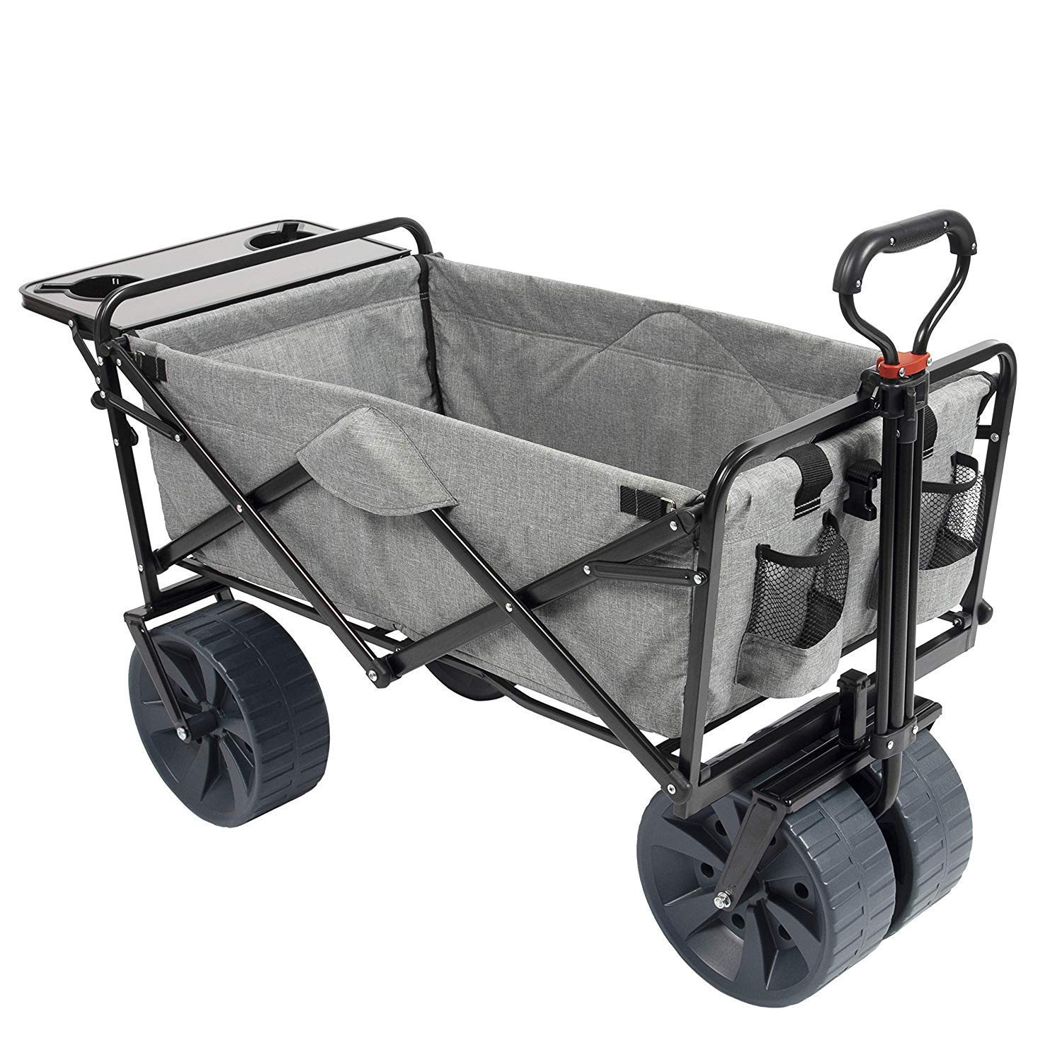 MacSports Collapsible Folding Wagon Cart with Removable Side Table - Portable Utility Cart for Beach, Camping, Picnics, Concerts & Outdoor Events (Light Gray) | Perfect for Carrying Gear, Groceries & Kids Toys