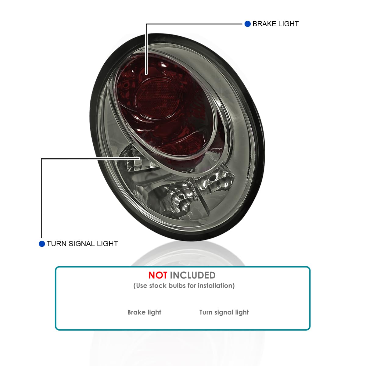 Spec-D Tuning Smoke Lens Tail Lights for 1998-2005 Volkswagen Beetle - Left & Right Pair Assembly - Upgrade Your Ride with Stylish Aftermarket Lights for Night Driving & Car Shows