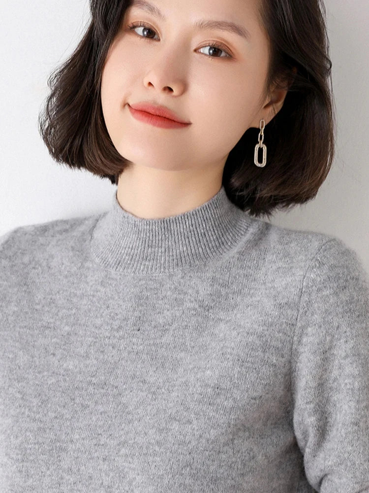 Premium Solid Half High Collar Cashmere Sweater for Women - Soft & Warm Winter Pullover - Perfect for Office, Dating & Holiday Outfits