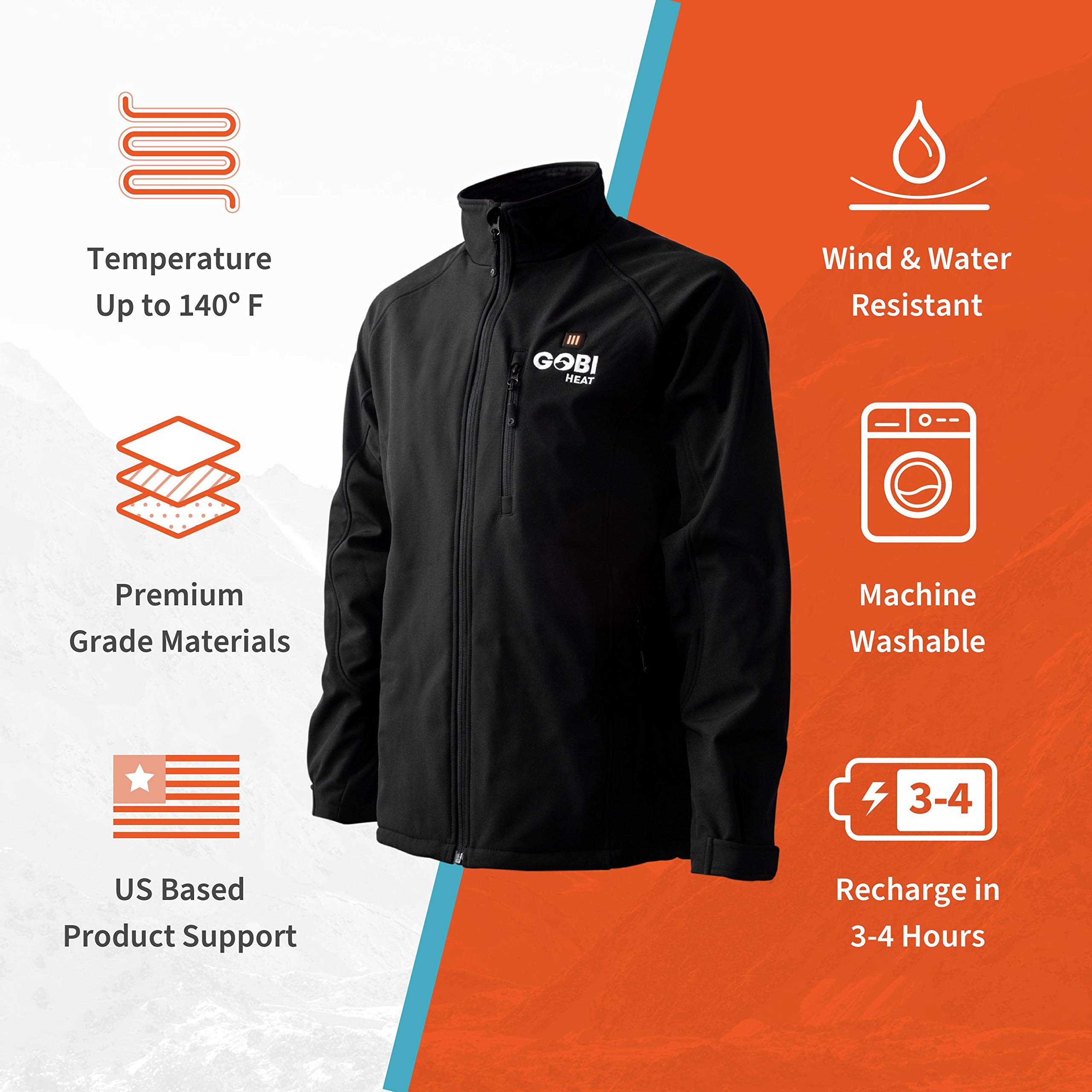 Gobi Heat Sahara Men's Heated Jacket with 10-Hour Battery & USB Charger - Machine Washable Winter Coat for Outdoor Work, Camping & Cold Weather Activities