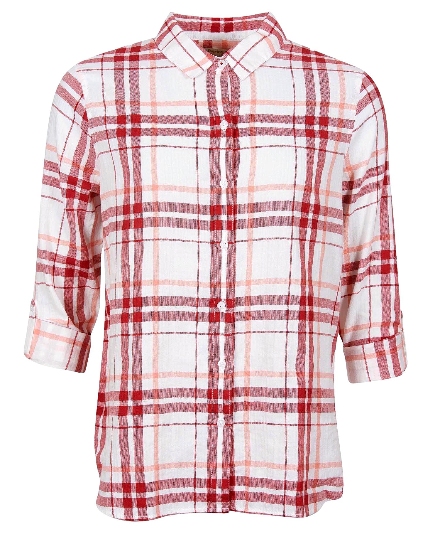 Barbour Women's Shoreline Button Down Shirt - Mulberry/Peach Rose Check Flannel Shirt for Casual Wear & Outdoor Activities