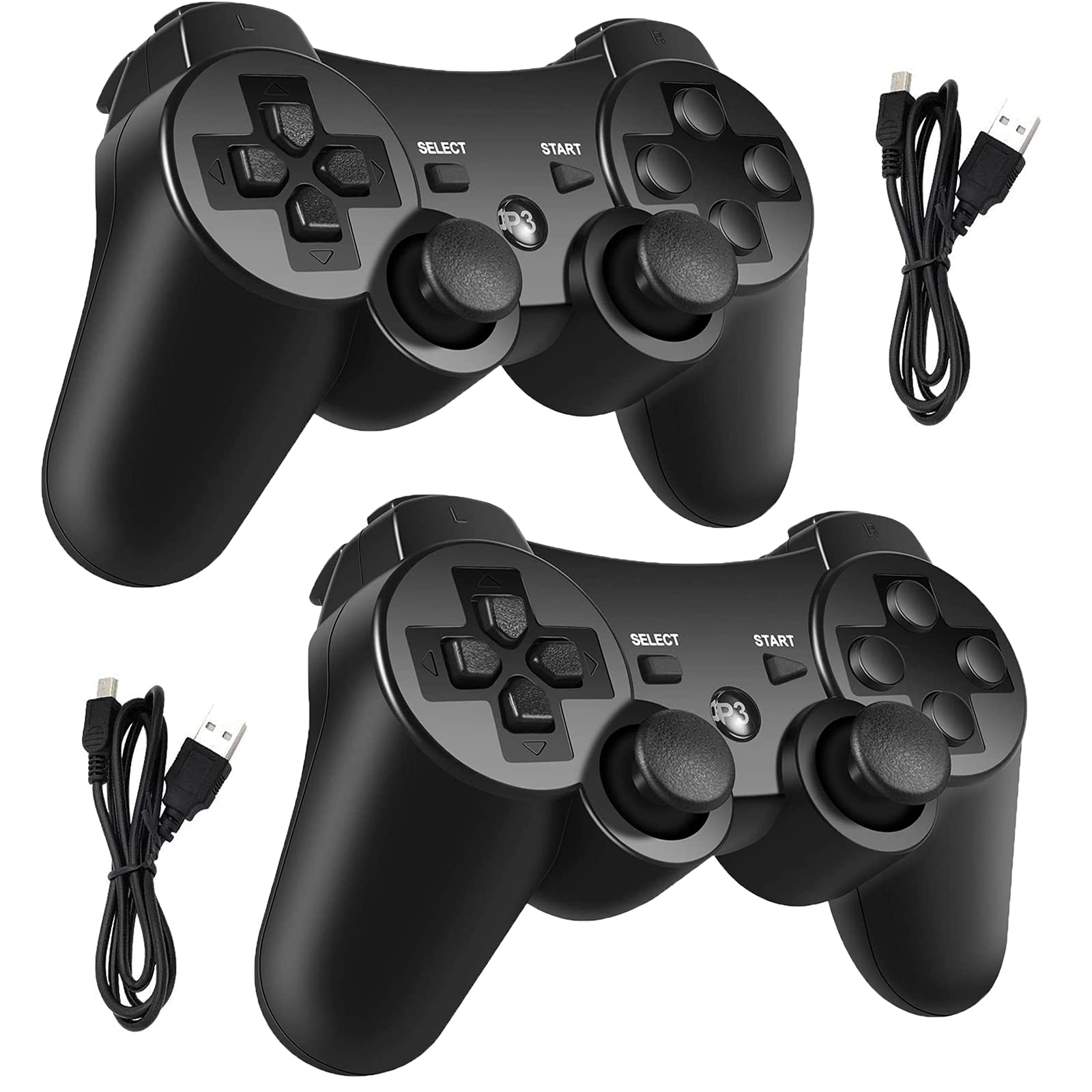 Hovlian Wireless PS3 Controller - Dual Vibration Gamepad Joystick for Playstation 3 with Charging Cable (2 Pack, Black) | Perfect for Multiplayer Gaming & Long Play Sessions