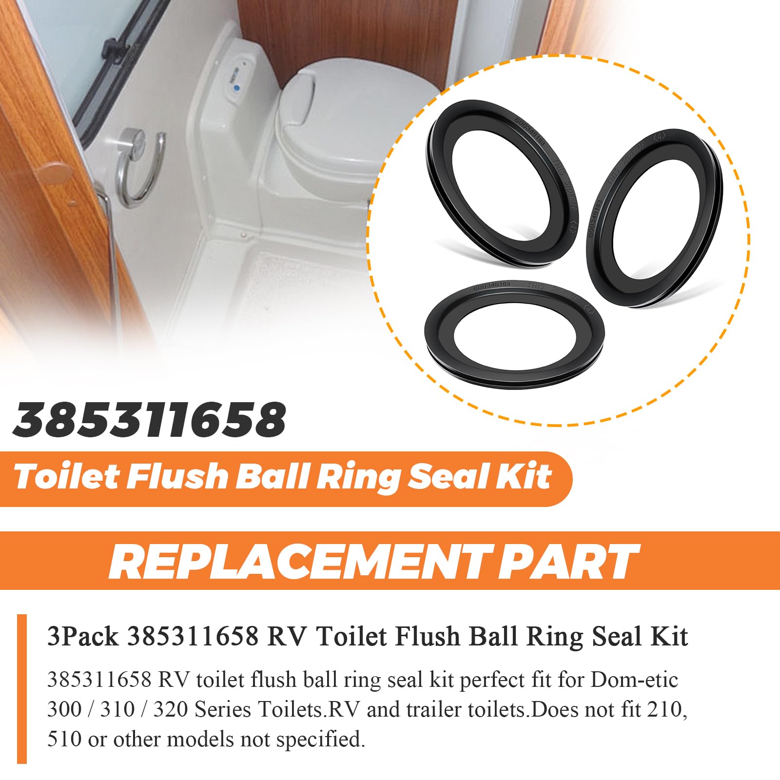 Beaquicy RV Toilet Seal Replacement - 3 Pack Flush Ball Gasket for Dometic 300/310/320 Series - Fixes Leaks & Odors - Perfect for Camper, Motorhome, and Travel Trailer Toilet Repairs