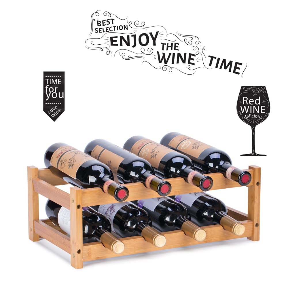 Bamboo Wooden Wine Rack - Countertop Wine Bottle Holder & Storage Display Shelf for Home, Bar, Kitchen Cabinet & Pantry Organization - Perfect for Wine Storage, Entertaining & Kitchen Decor