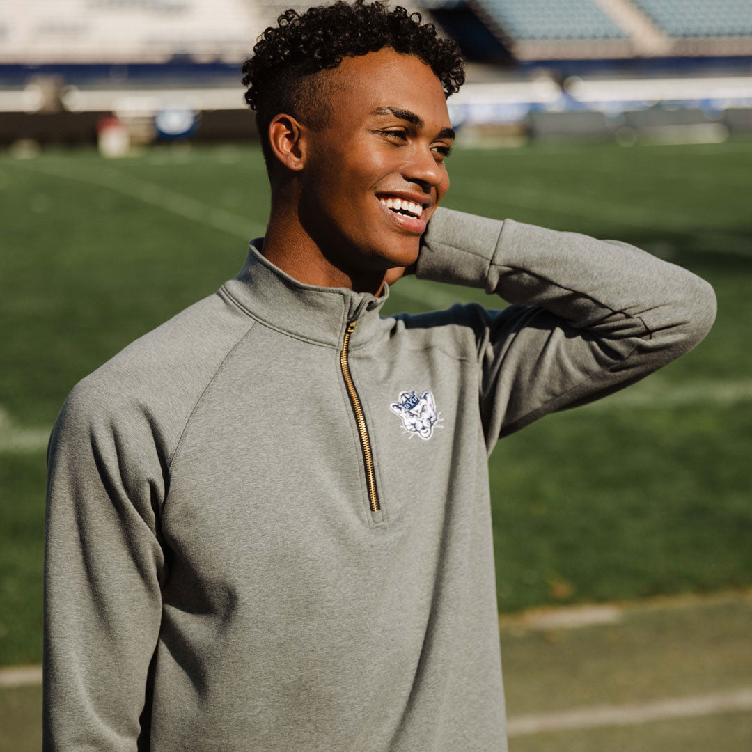 BYU Men's Oxford Zip Up Hoodie - Heather Grey | Casual & Comfortable Pullover for College, Streetwear & Everyday Wear