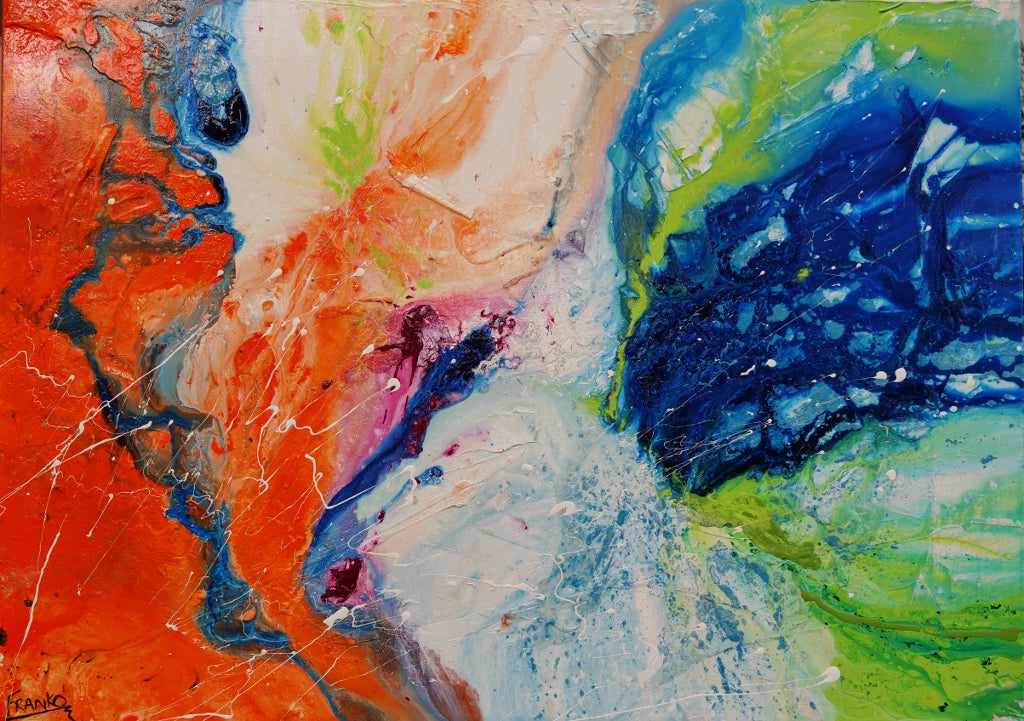 140cm x 100cm Orange Lime Magenta White Textured Abstract Canvas Painting - Modern Wall Art for Living Room, Bedroom & Office Decor