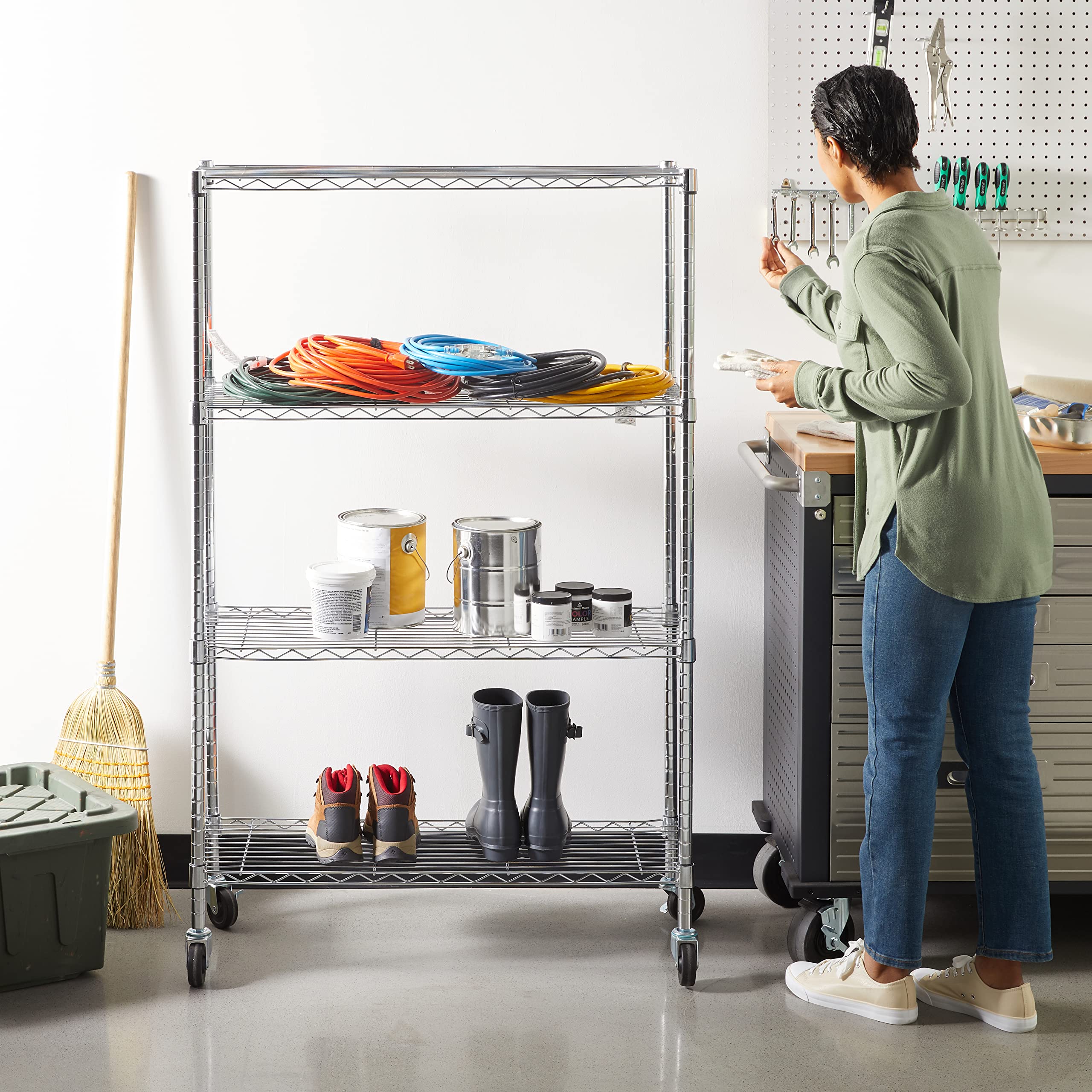 Amazon Basics 4-Shelf Heavy Duty Adjustable Metal Storage Rack with Wheels - 36