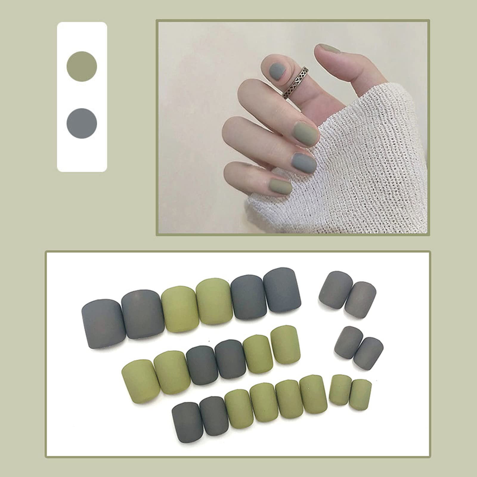 96 Pcs Short Square Press On Nails - 4 Pack Acrylic Fake Nails Kit with Glue & Nail File - Full Cover Artificial Nails for Women & Girls (Green) - Perfect for Parties, Weddings & Daily Wear