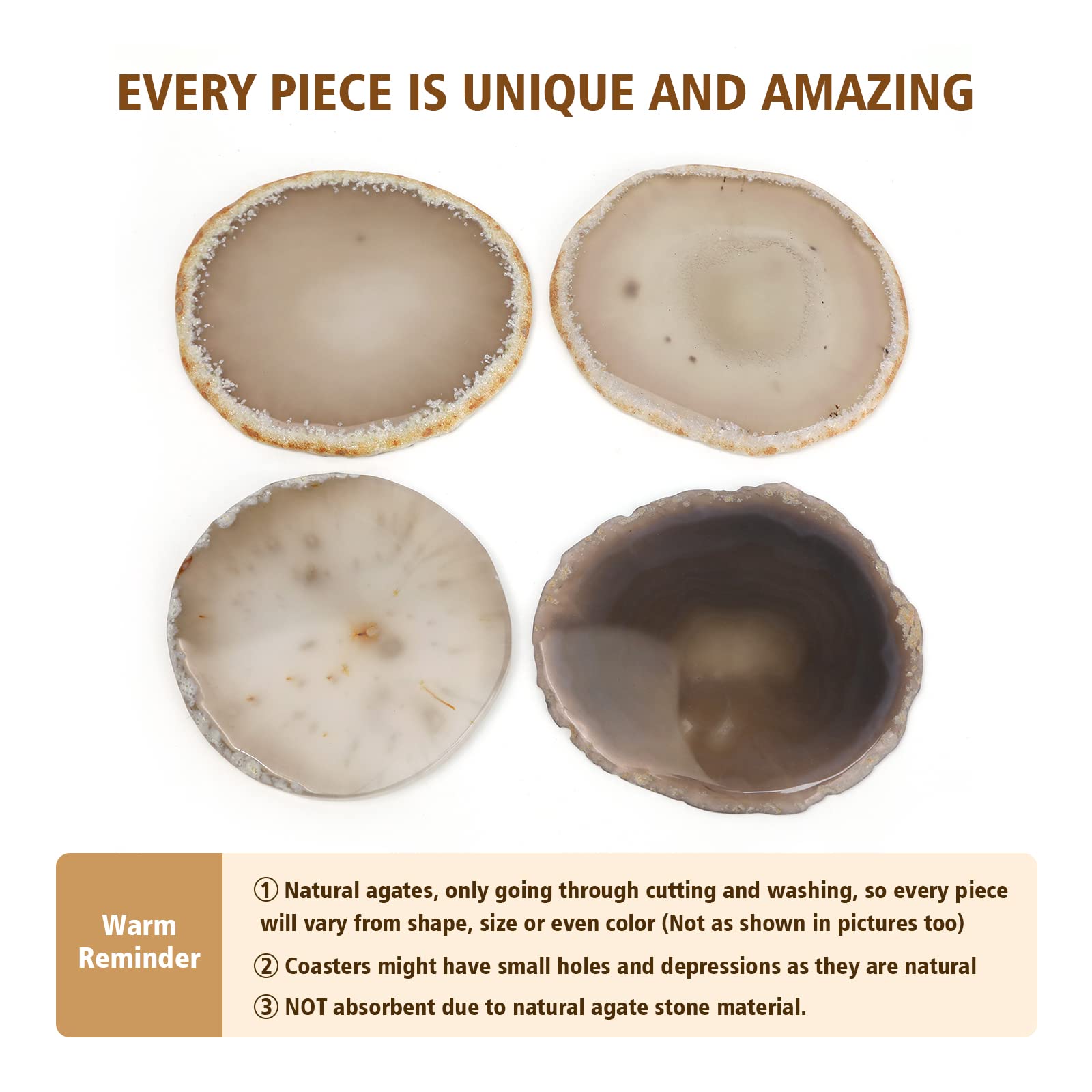 Natural Agate Coasters Set of 4 - 3.5-4