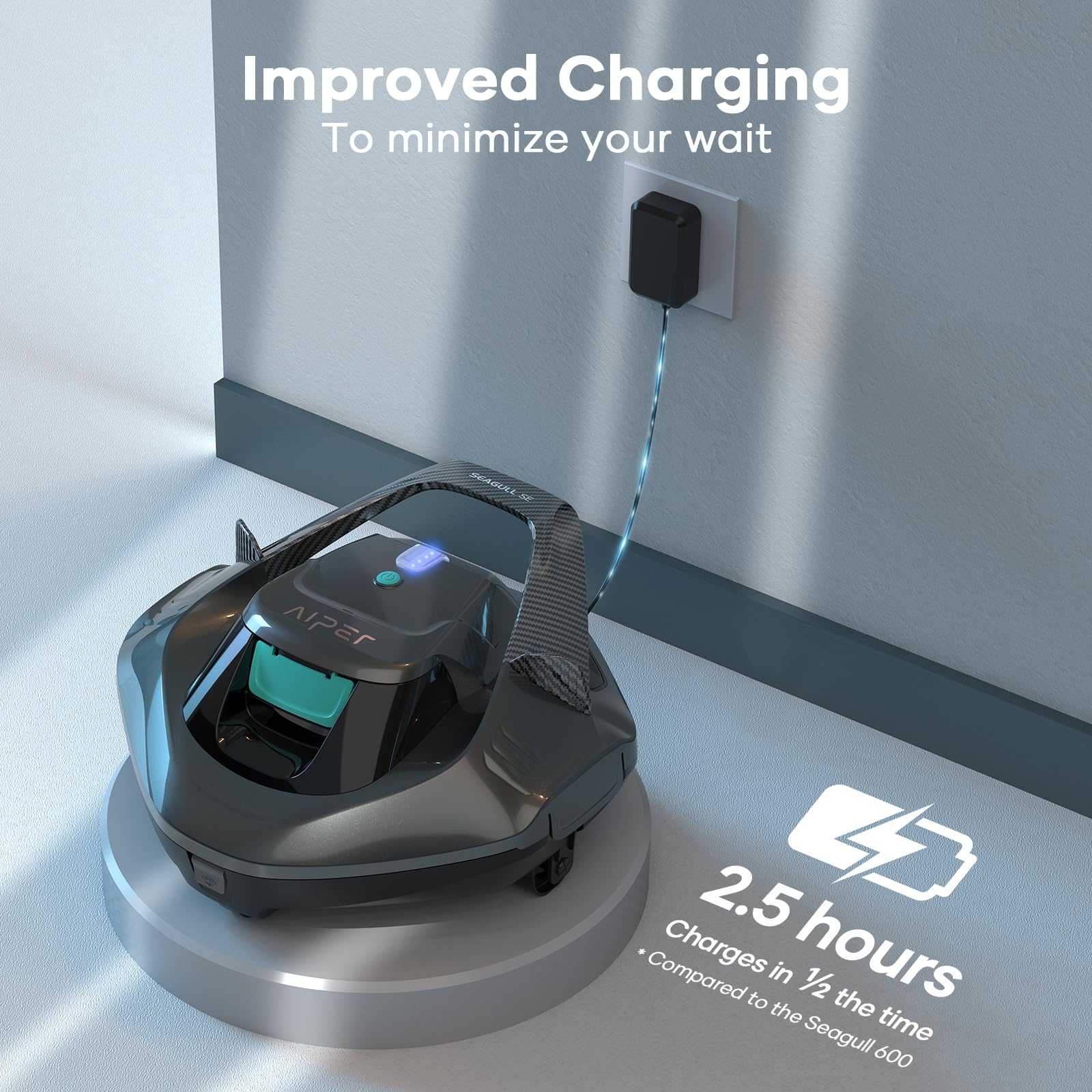 AIPER Seagull SE Cordless Robotic Pool Cleaner for Above Ground Pools up to 40ft - Automatic Pool Vacuum with Self-Parking Technology, Lightweight Design - Perfect for Inground & Above Ground Swimming Pool Maintenance