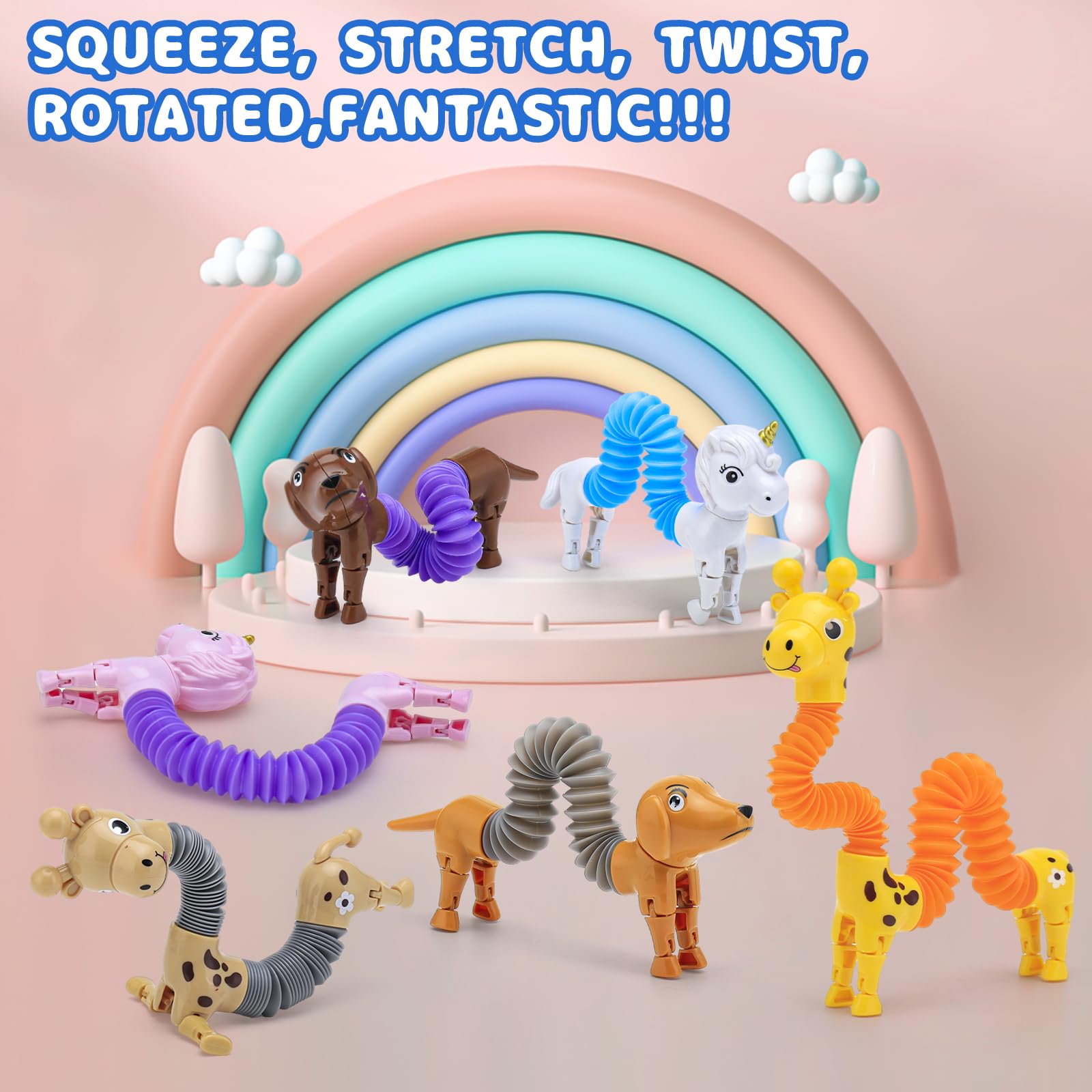 6Pcs Animal Pop Tubes Fidget Toys - Sensory Toys for Kids Ages 3-8, Autism Stress Relief, Easter Basket Stuffers, Party Favors & Classroom Prizes - Perfect for Birthday Gifts, Piñata Fillers and Calming Sensory Play at Home or School