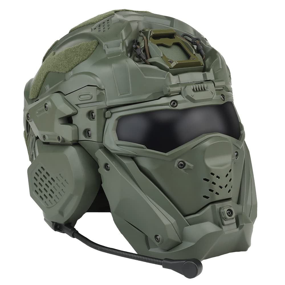Tactical Airsoft Paintball Helmet with Full Face Mask - Built-in HD Headset & Anti-Fog Fan - Adjustable Outdoor CS Gear for Military Simulation & Airsoft Games