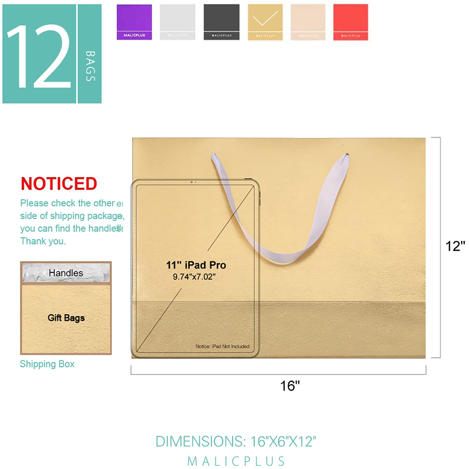 12 Extra Large Luxury Gold Gift Bags 16x6x12 Inches with Handles - Elegant Grass Texture for Thanksgiving, Christmas, Birthdays & All Special Occasions - Perfect for Party Favors, Wedding Gifts & Corporate Events