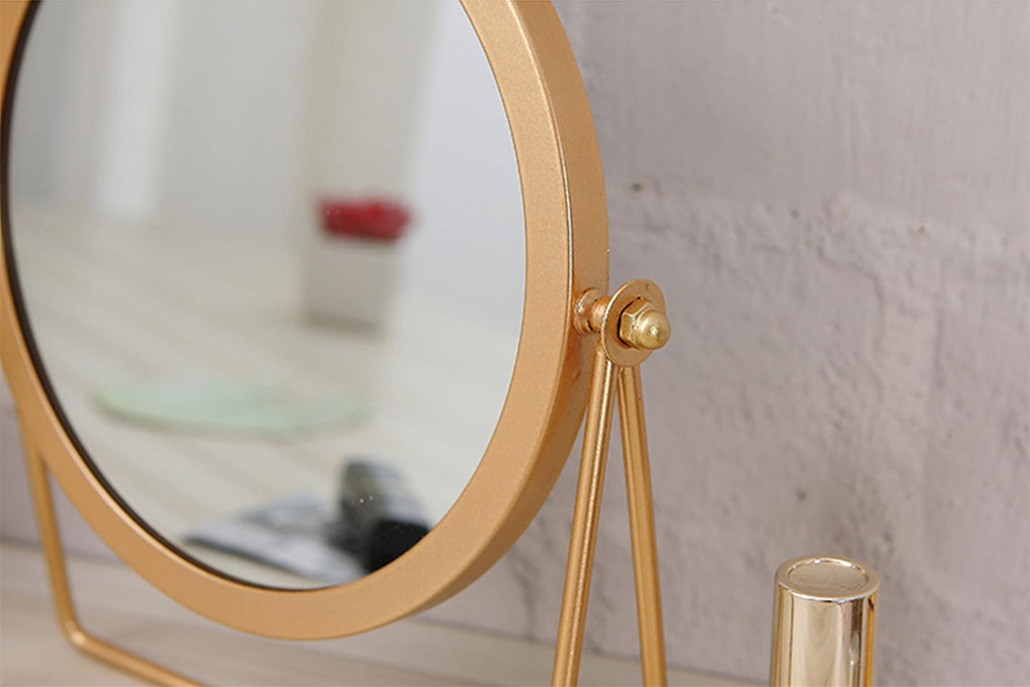 Golden Tabletop Makeup Mirror - 360° Swivel & Adjustable Single-Sided Vanity Mirror with Iron Stand, 7.1