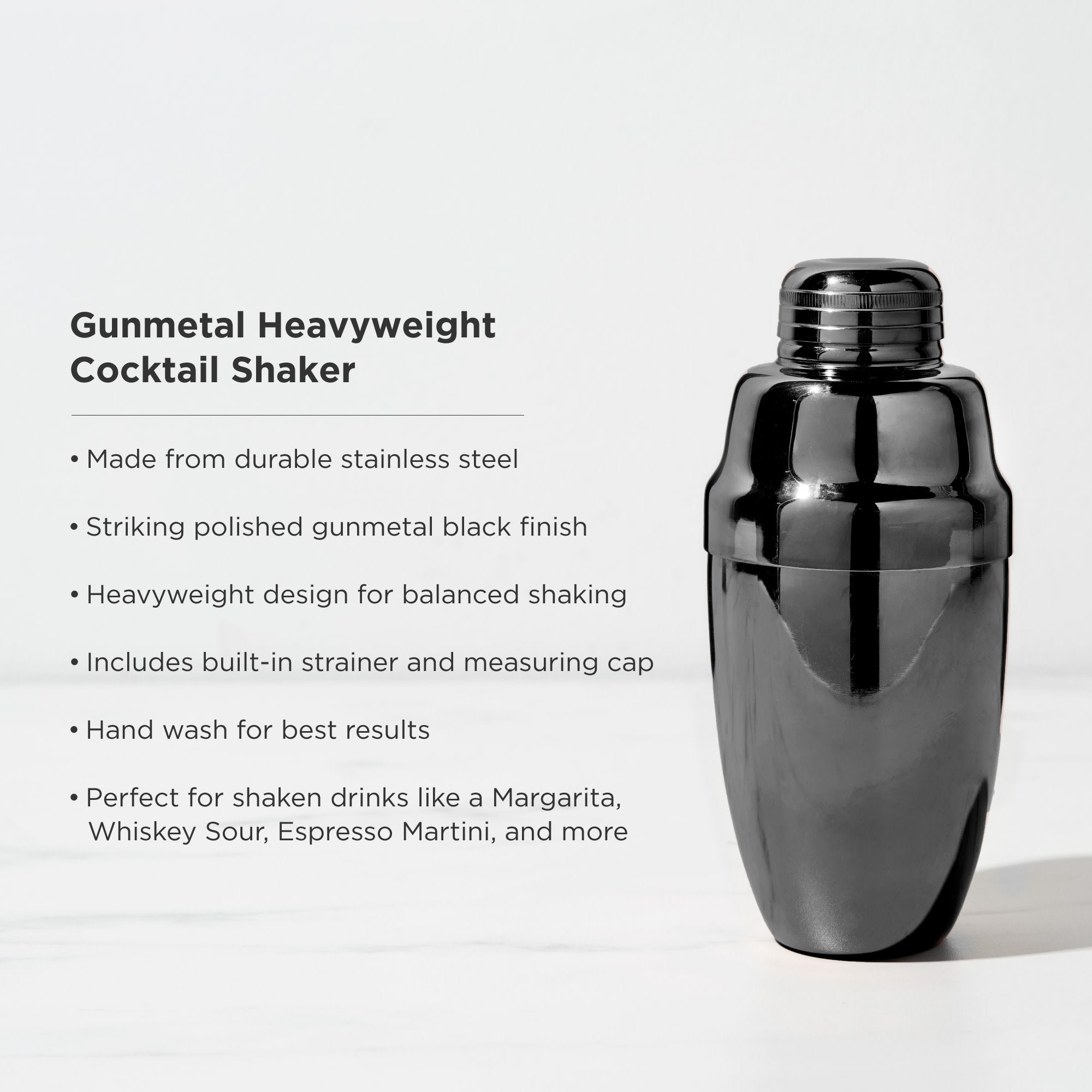 Premium Warren Heavyweight Cocktail Shaker Set - Professional Bar Mixing Tools for Home & Cocktail Parties - Perfect for Margaritas, Martinis & Mojitos