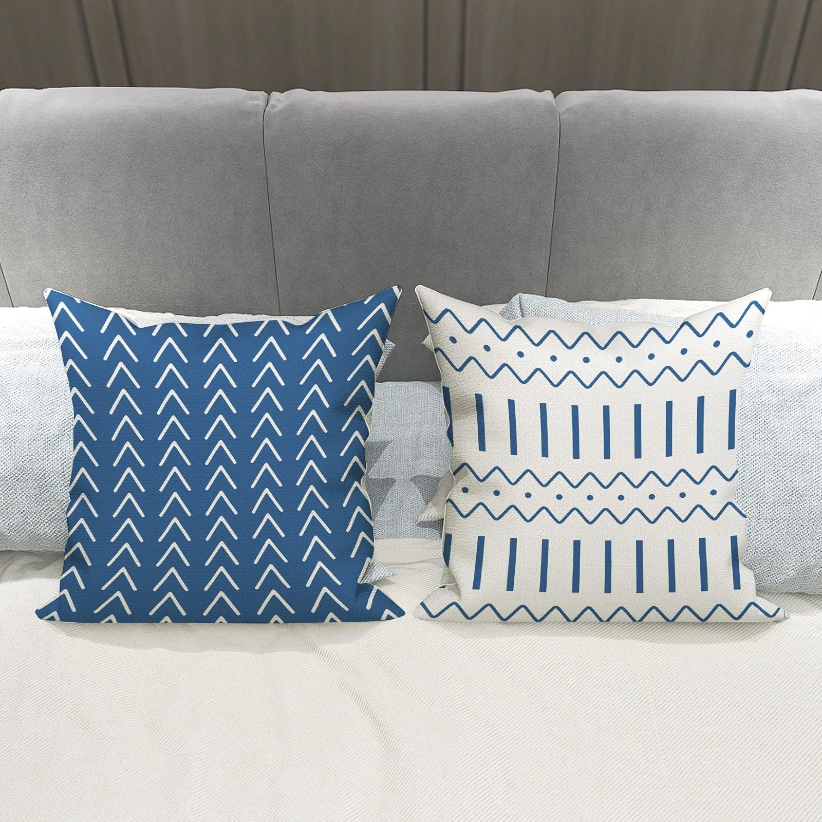 YCOLL 20x20 Inch Pillow Covers Set of 4 - Modern Decorative Linen Fabric Throw Pillow Cases for Sofa, Couch, Bed & Car - Light Blue Home Decor for Living Room, Patio & Travel