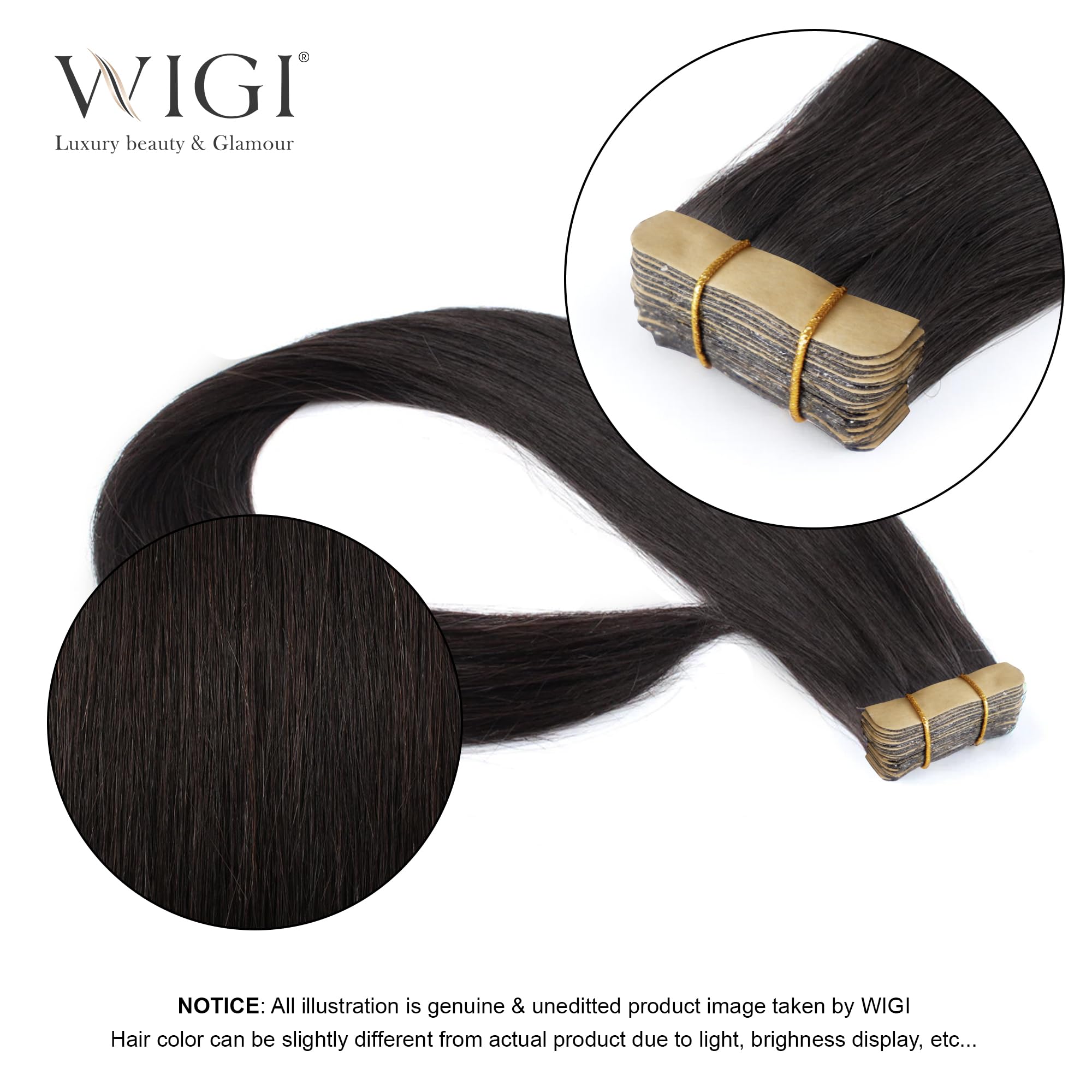 WIGI Premium Tape in Hair Extensions - 100% Real Human Hair, 20pcs Straight Seamless Skin Weft, 50g/pack, Thick Ends for Invisible Volume | Perfect for Daily Styling, Weddings & Special Occasions