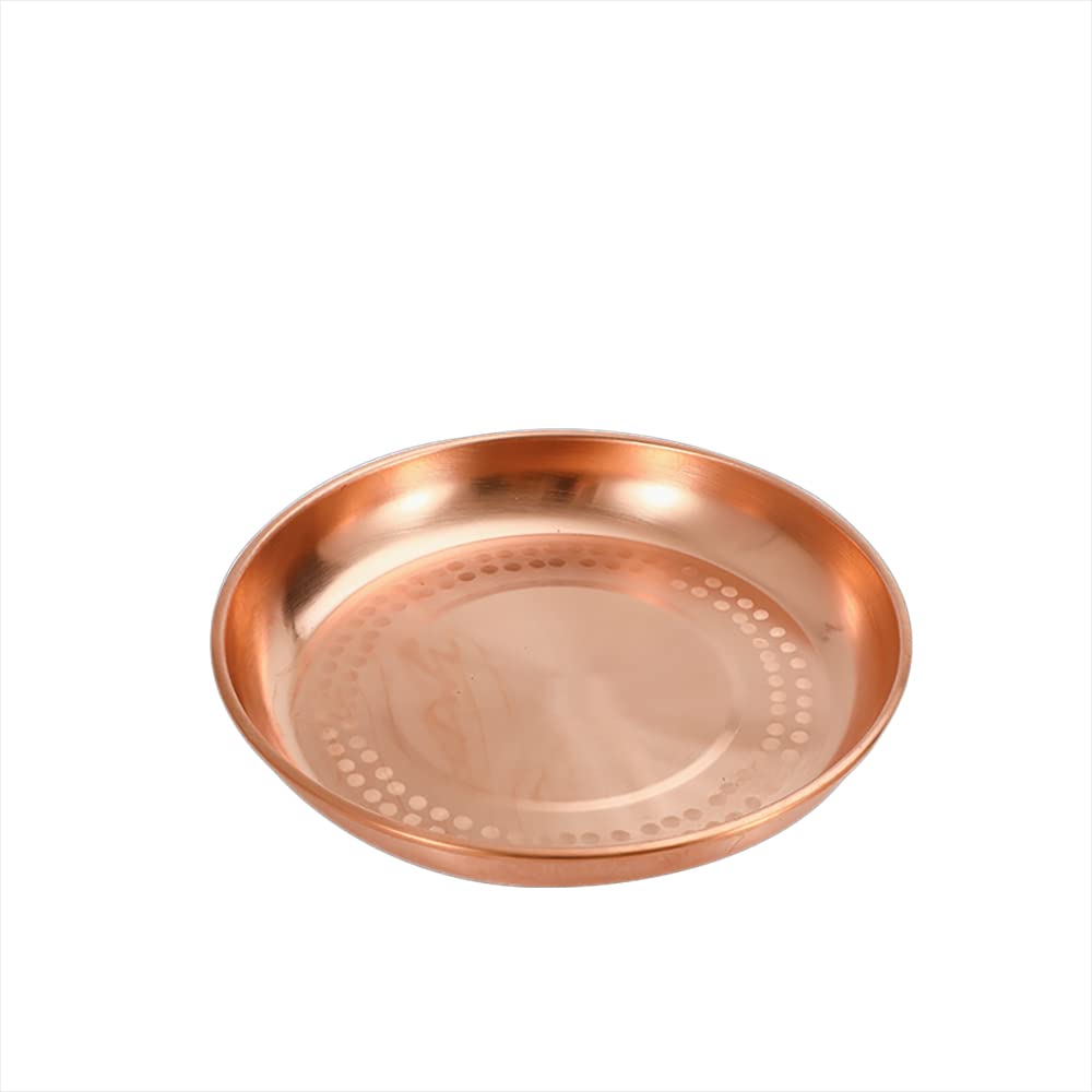Pure Copper Round Serving Tray - 24cm Dish for Steamed Chicken, Fish, Seafood, Snacks | Elegant Wedding & Household Kitchenware | Rustic Dining & Party Platter