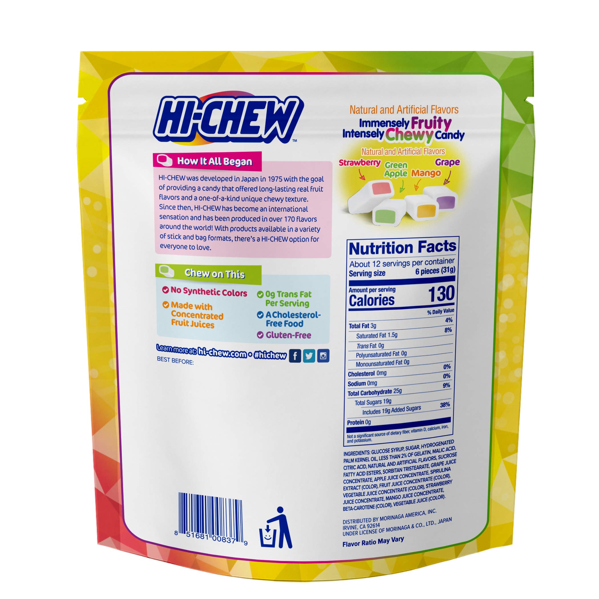 Hi-Chew Original Fruit Chews Candy - 12.7oz Stand Up Pouch (6 Pack) - Perfect for Office Snacks, Party Favors & Travel Treats