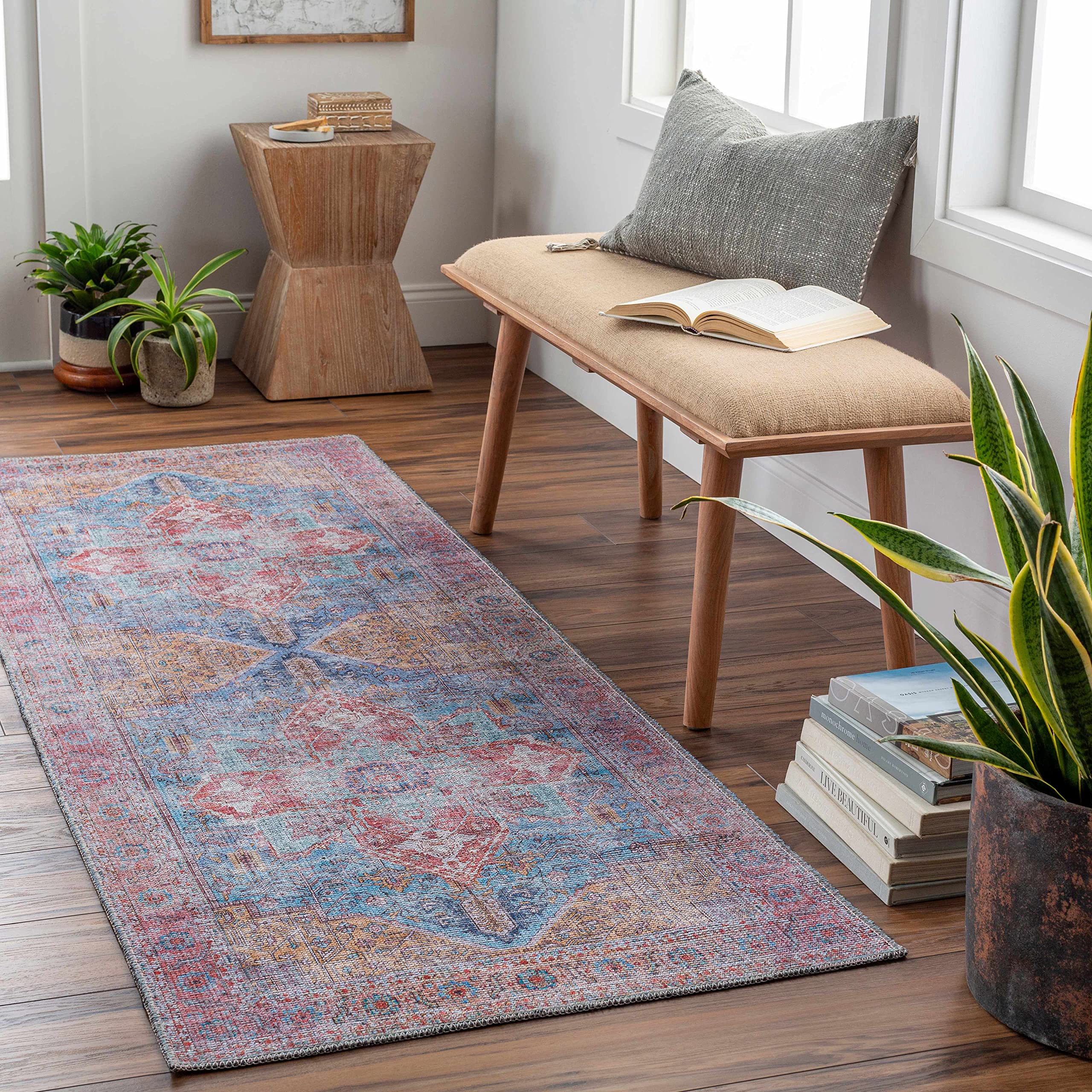 Hauteloom Otaki Washable Area Rug - Soft Gray & Purple Modern Rug for Living Room, Bedroom - 6'7