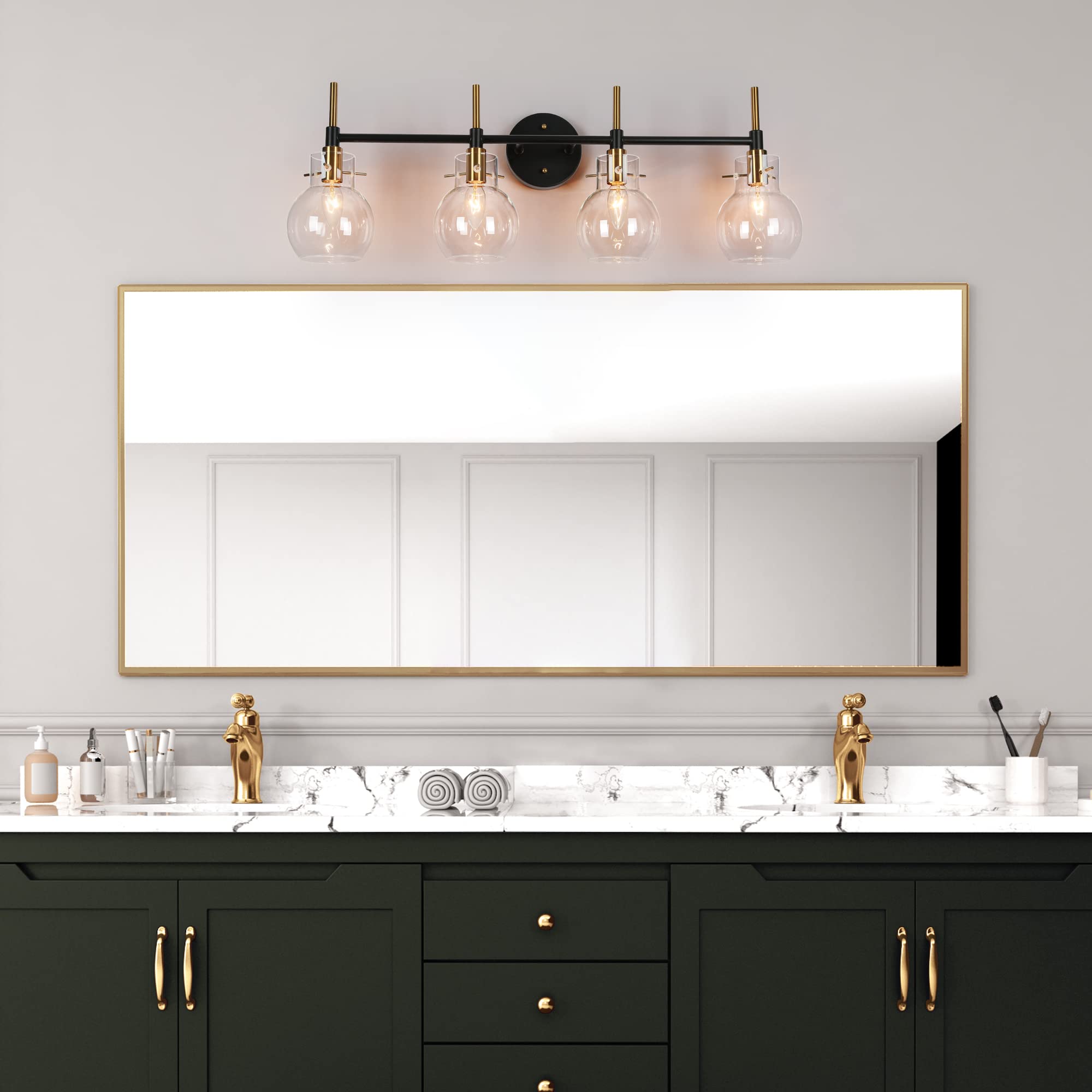 Modern 4-Light Black Bathroom Vanity Light Fixture with Clear Glass Shades - 30