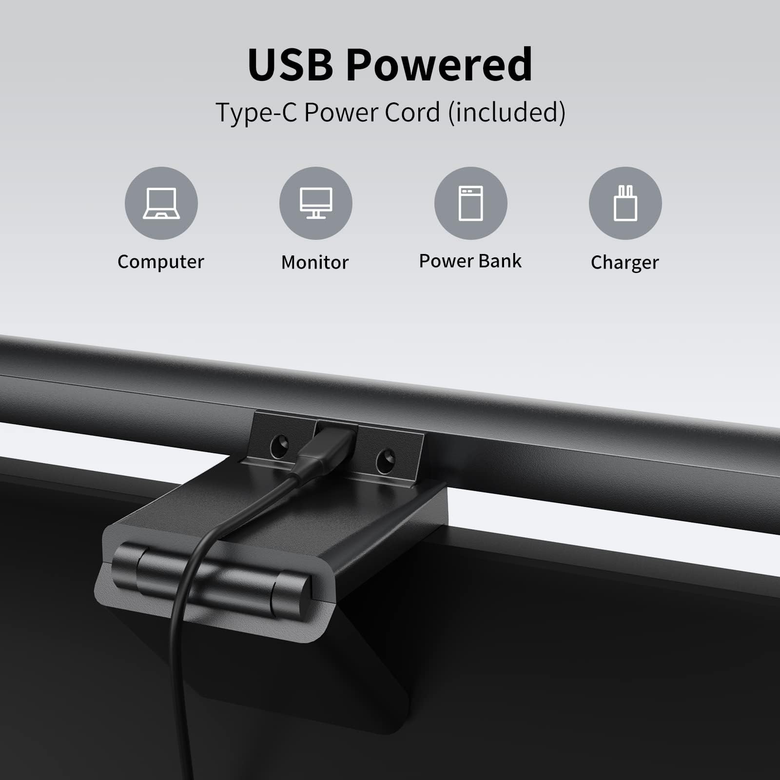 Eye-Caring LED Monitor Light Bar with Dimmable Touch Control - USB Powered Computer Screen Lamp for Home Office & Gaming Desks - Black | Reduce Eye Strain & Enhance Workspace Lighting