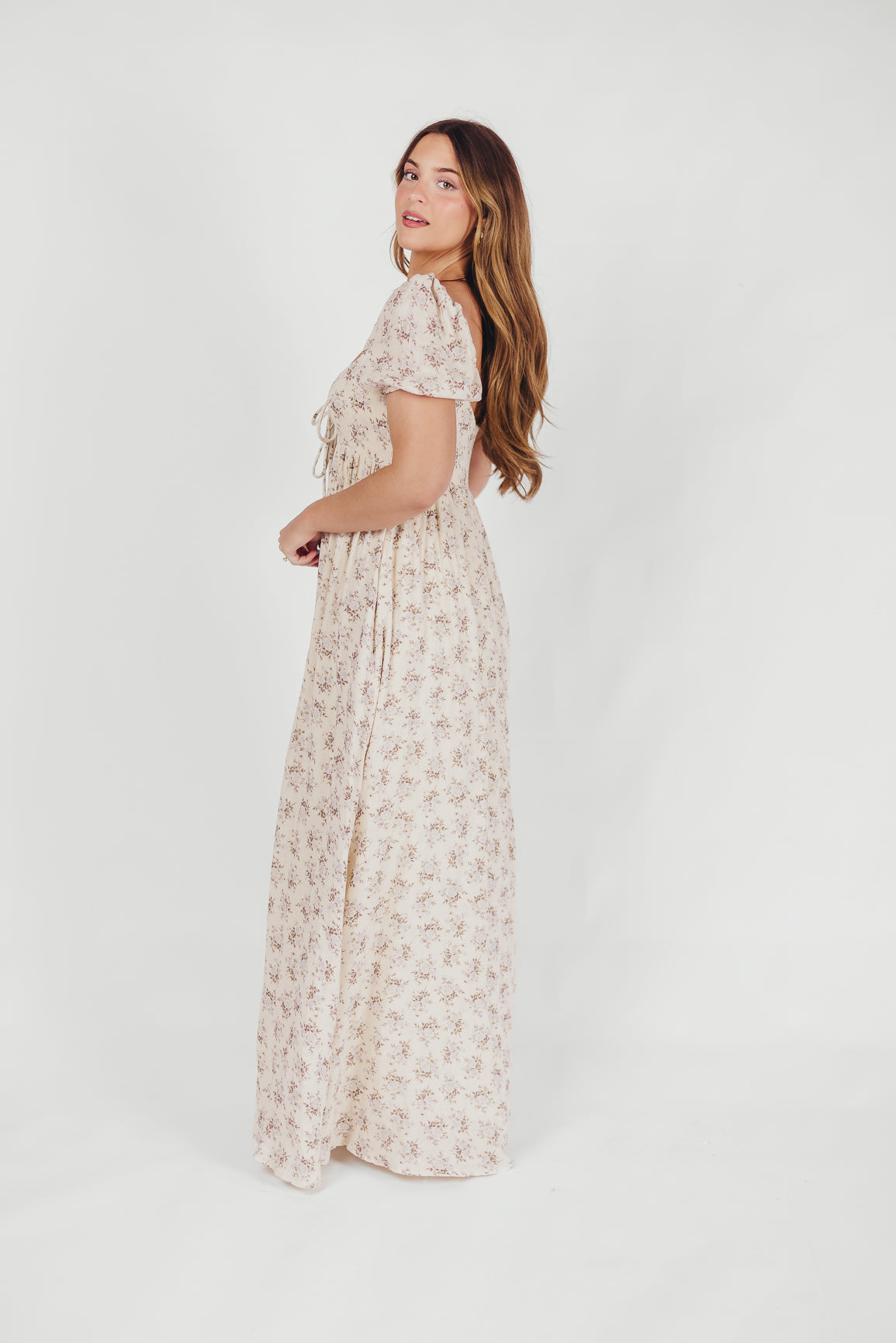 Haven 100% Cotton Tie Front Maxi Dress - Blue & Brown Floral Print | Bump Friendly Maternity Dress | Perfect for Beach, Vacation & Summer Outfits