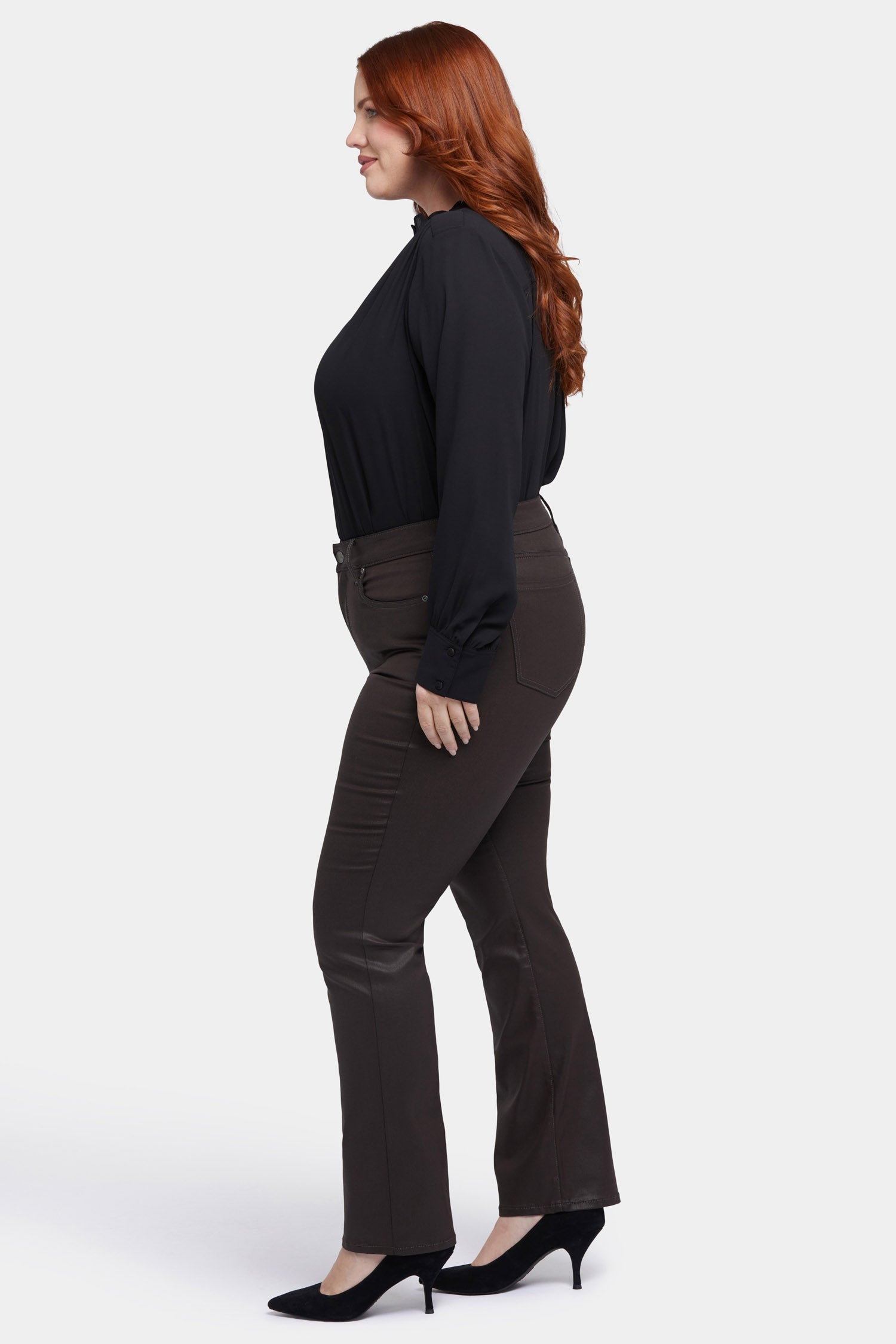 Plus Size Coated Marilyn Straight Jeans in Coffee Bean - High Waist Stretch Denim Pants for Women | Perfect for Casual Wear, Office & Date Night Outfits