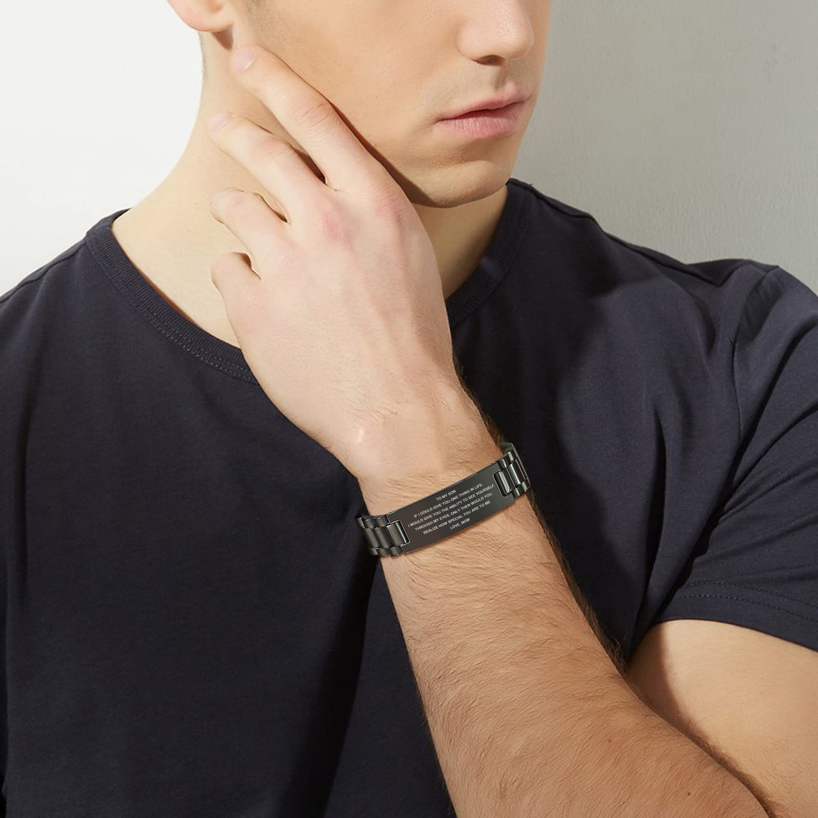 MEALGUET Inspirational Stainless Steel Bracelet for Son - Customizable Courage Link Wristband, Perfect Birthday & Graduation Gift from Mom & Dad, Ideal for Daily Wear & Special Occasions