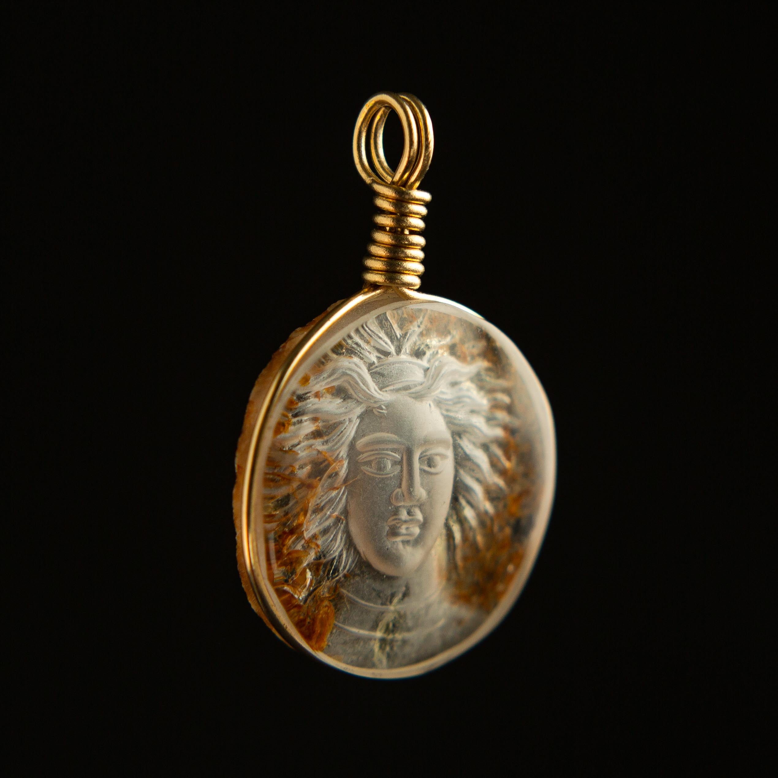 14k Yellow Gold Intaglio Quartz Medusa Head Charm - Perfect for Necklaces, Bracelets & Jewelry Making