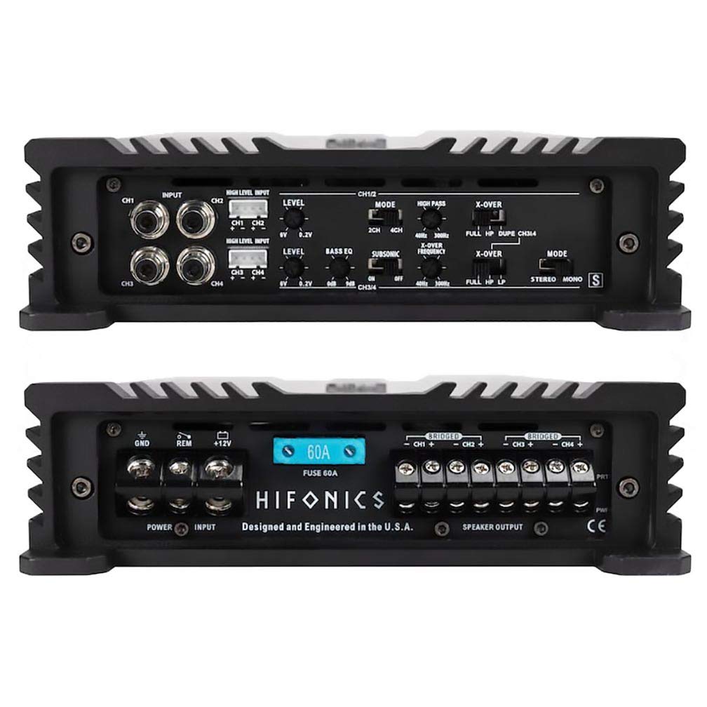 Hifonics 4 Channel 1400W Car Amplifier - Class A/B Gemini Series Multichannel Amp, 2 Ohm Stable with Bass Boost & MOSFET Power for Car Audio, Subwoofer & Speakers | Perfect for Car Sound System Upgrades & Bass Enhancement