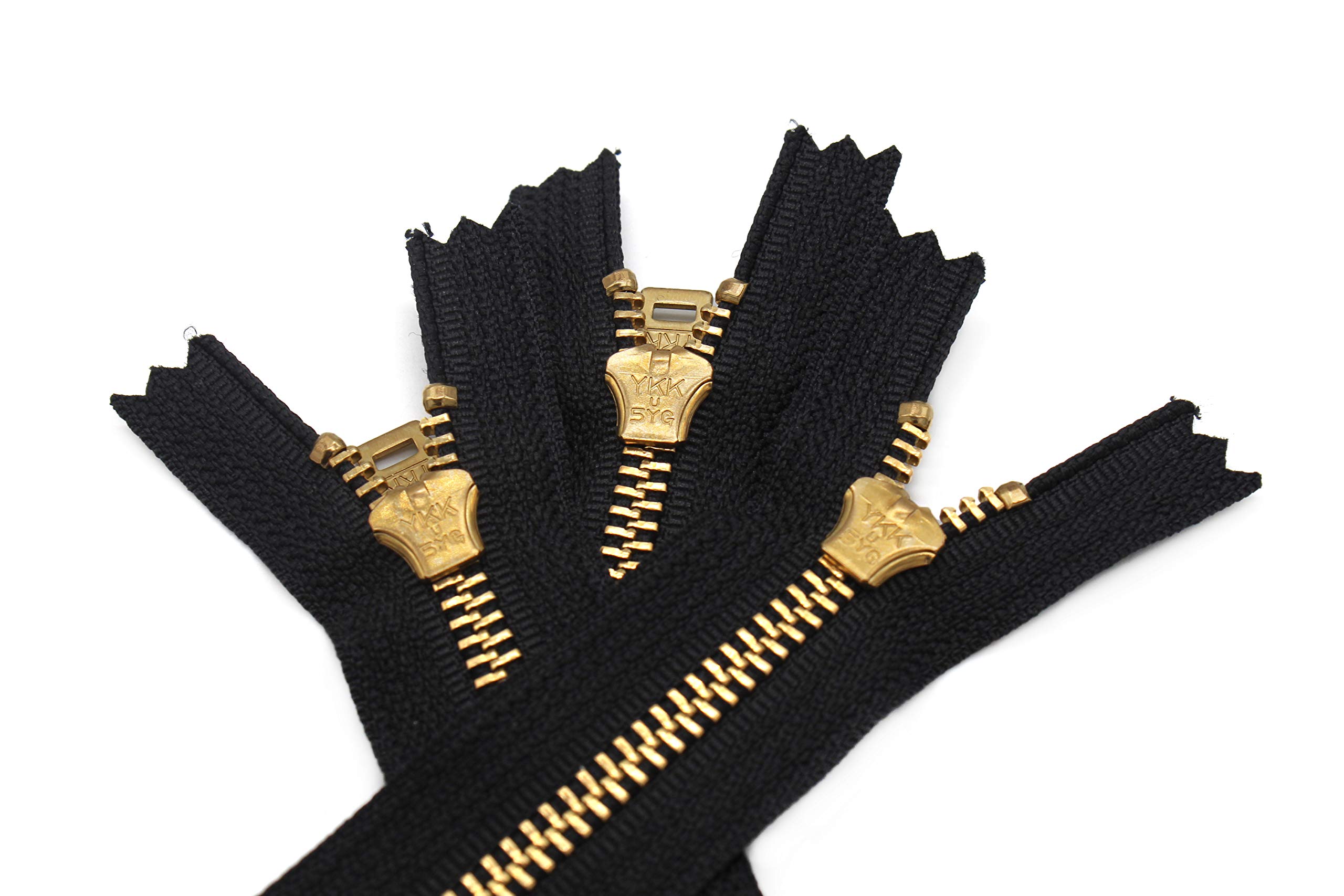 YKK #5 Jeans Brass Zippers 4 Inch - 580 Black (3 Pack) for DIY Denim Repair, Jacket Making & Craft Projects