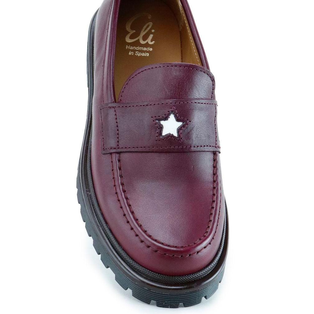 Burgundy Star Chunky Loafers for Women - Comfortable Slip-On Shoes with Non-Slip Sole | Perfect for Office, Casual Wear & Travel