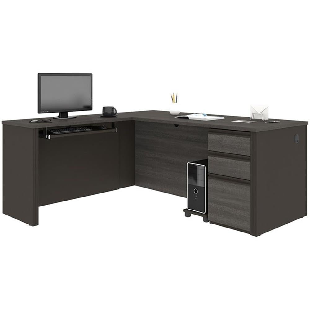 Atlin Designs 4-Piece L-Shaped Computer Desk in Bark Gray & Slate - Home Office Workstation for Gaming, Study & Remote Work