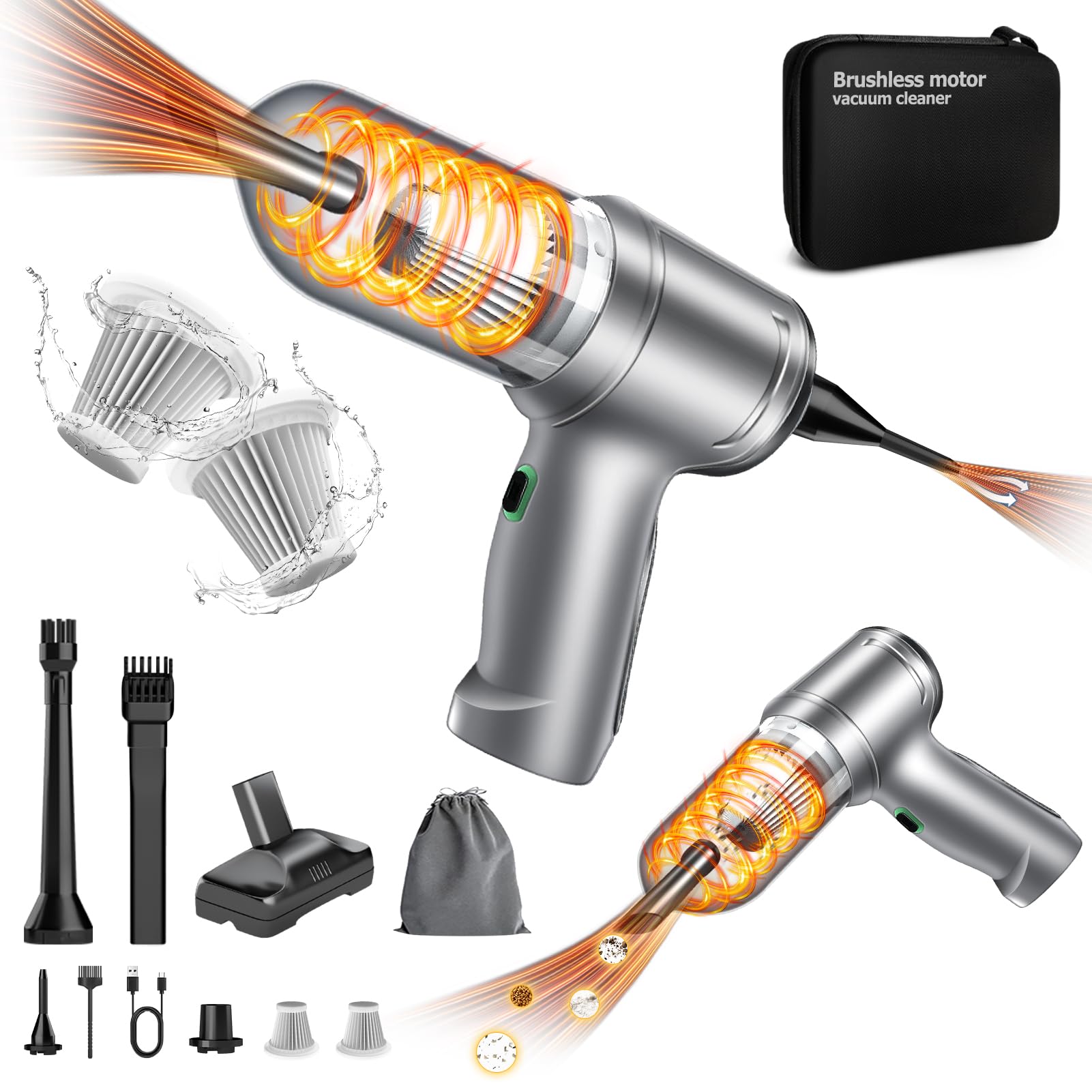 **15000PA Cordless Car Vacuum Cleaner - Powerful Handheld Vacuum with Brushless Motor, USB-C Fast Charging, 4-in-1 Air Blower & Inflator - Perfect for Car Detailing, Home Cleaning & Office Use**