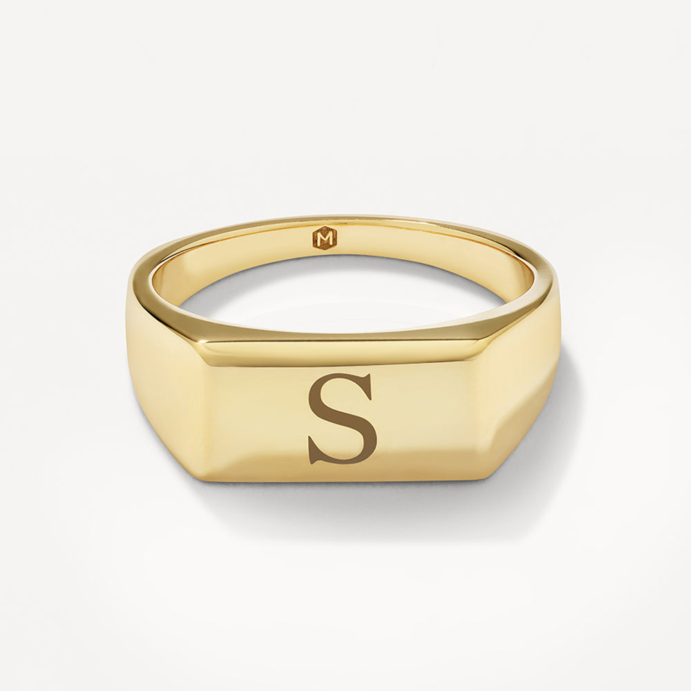 Personalized Engravable Gold Rectangle Signet Pinky Ring for Men & Women - Perfect for Weddings, Gifts & Fashion Accessories