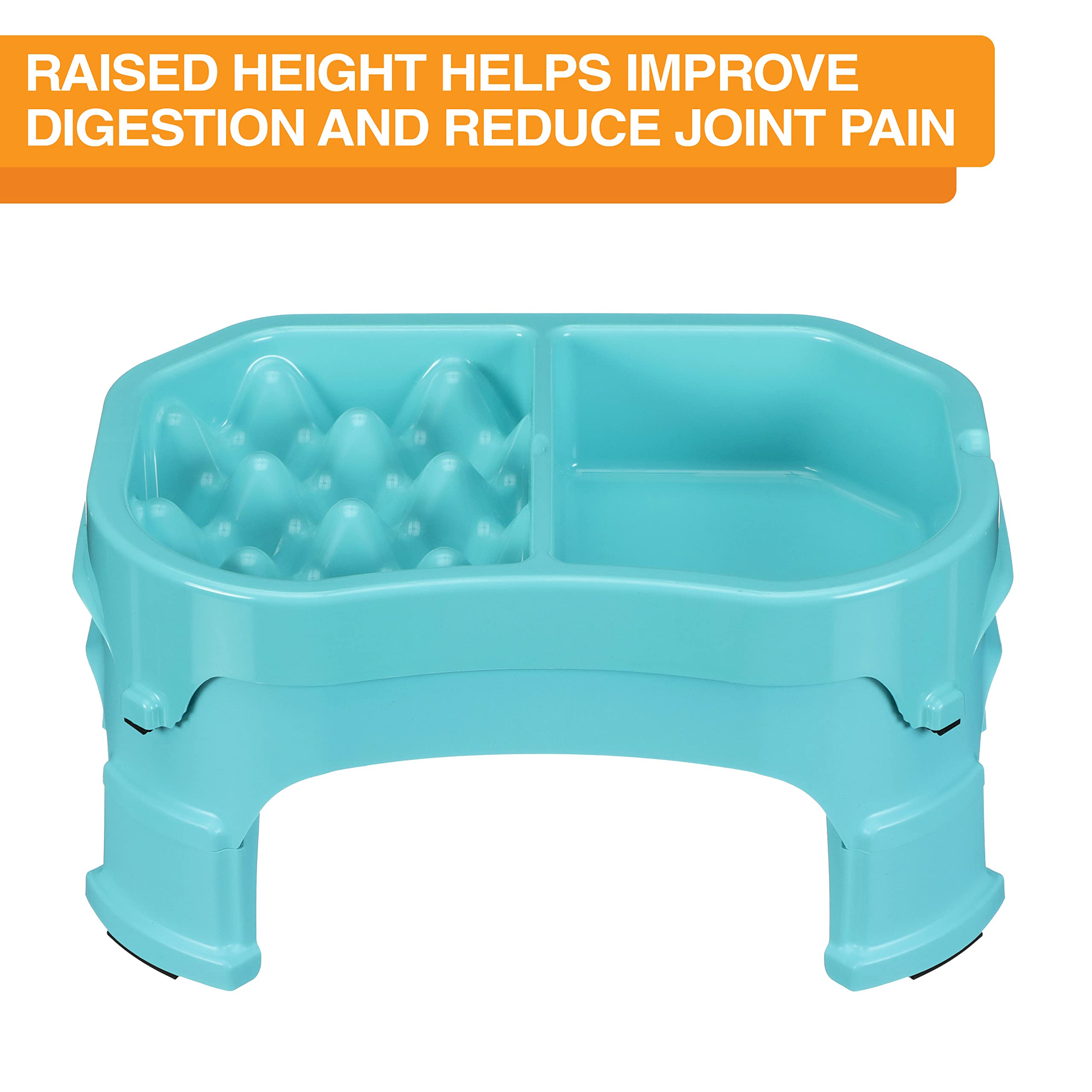 Neater Pet Brands – Adjustable Elevated Slow Feeder Dog Bowl for Small & Large Breeds – Anti-Gulping Raised Dog Food Dish with Non-Slip Base (Double Diner, Aquamarine) – Perfect for Mealtime Portion Control & Digestive Health